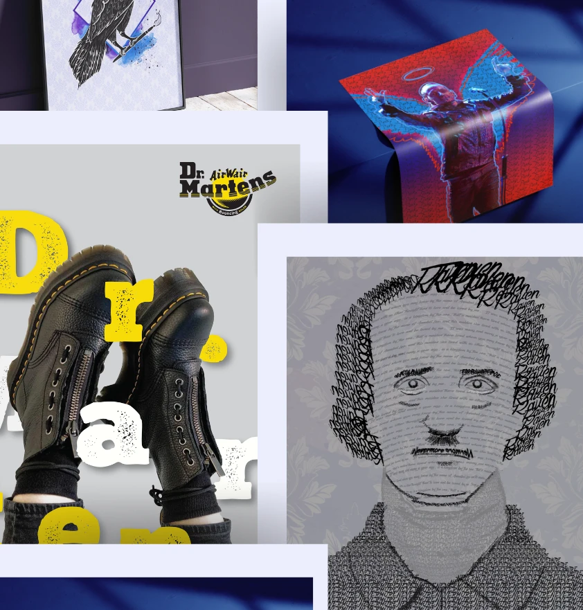 Different types of posters design in typography, illustration and colors are put together in one single mockup to showcase them