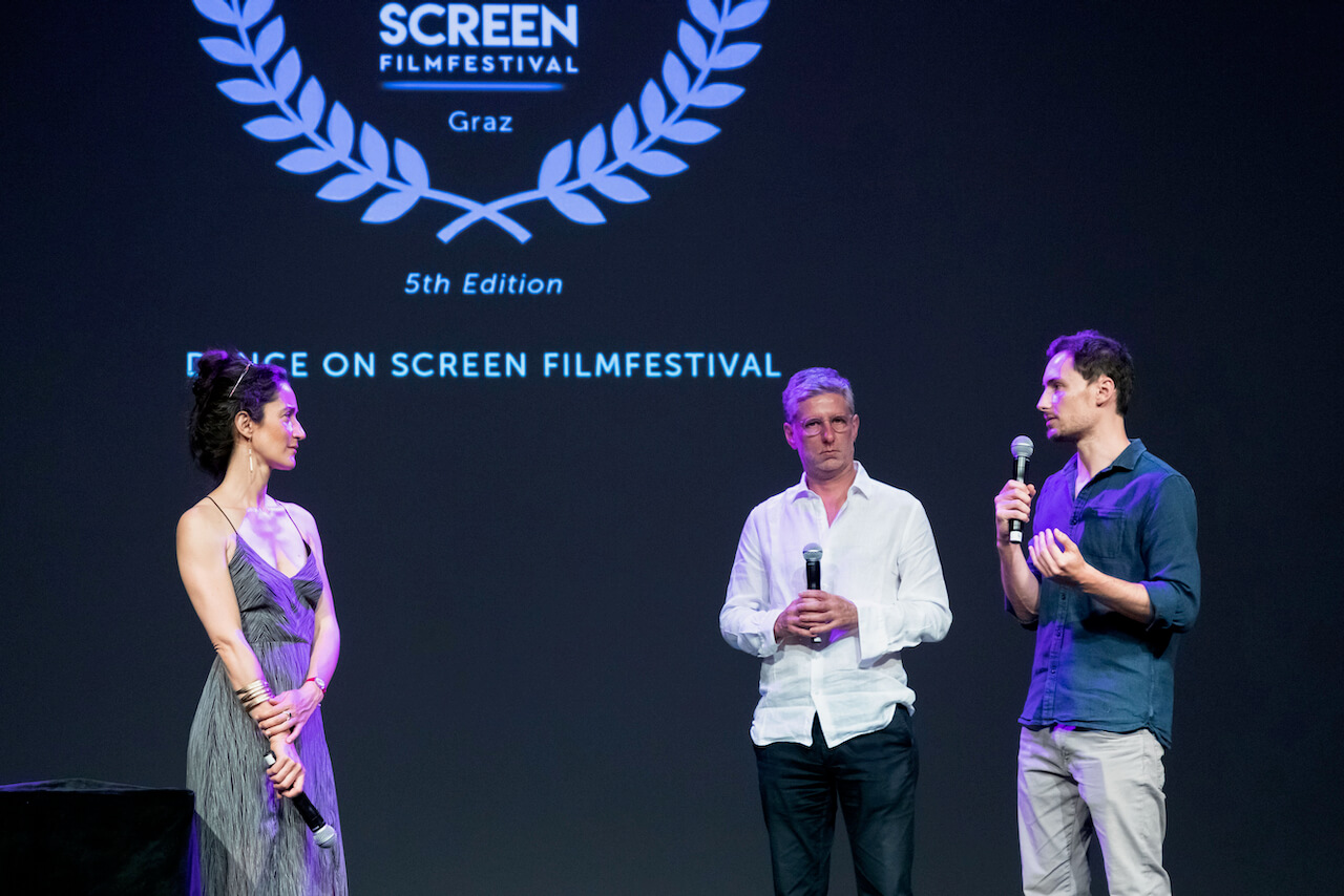 Valentina Moar, João Duarte and Henrique Pina introducing Body-Buildings in Dance On Screen Film Festival