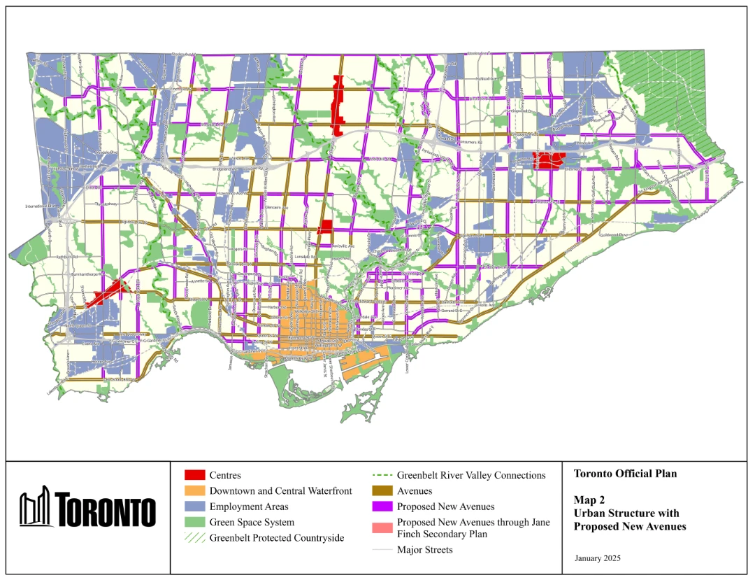 A map of Toronto with lands designated "Neighbourhoods" in yellow.