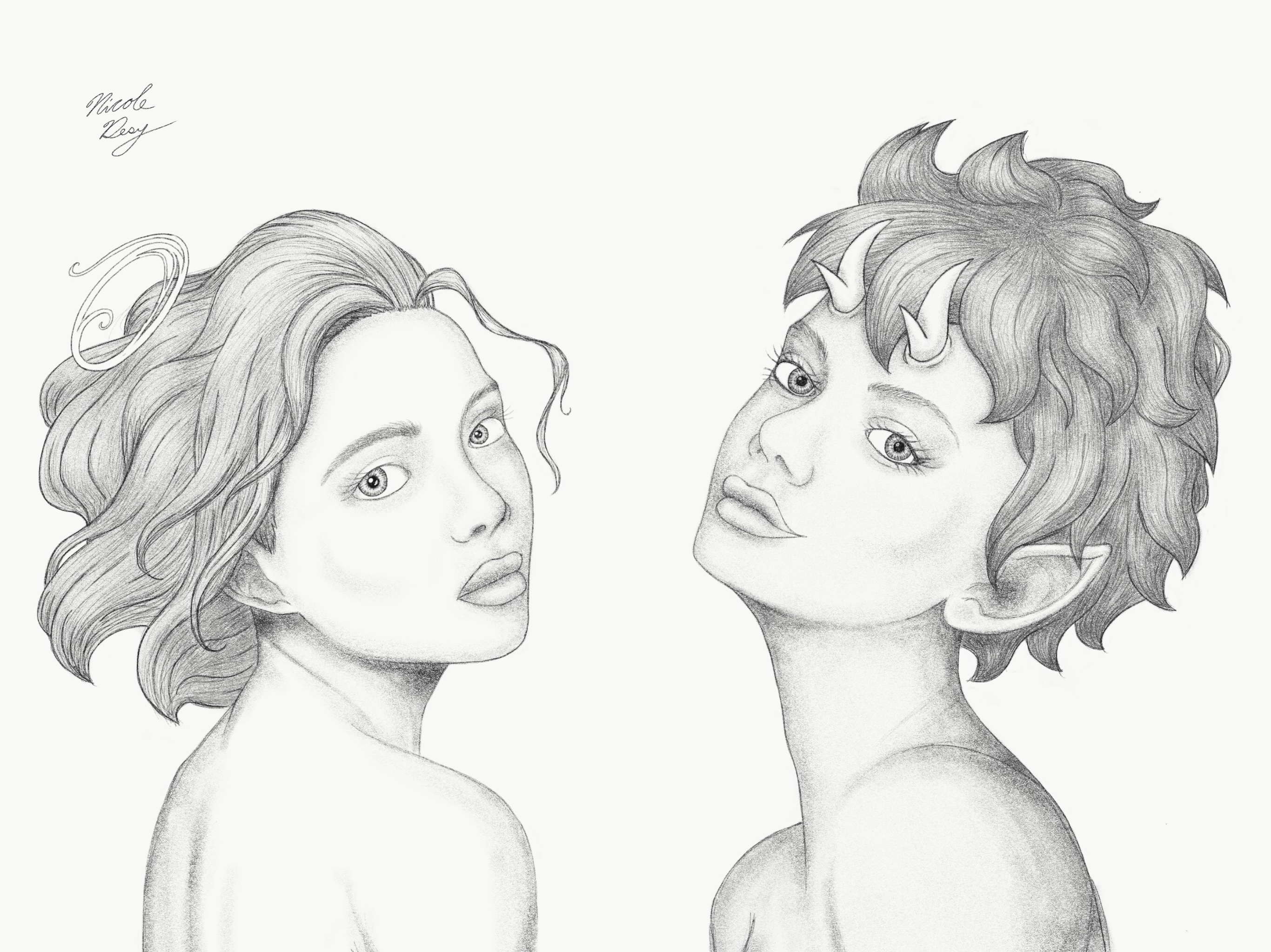 Illustration of angel and devil women Illustration of angel and devil women