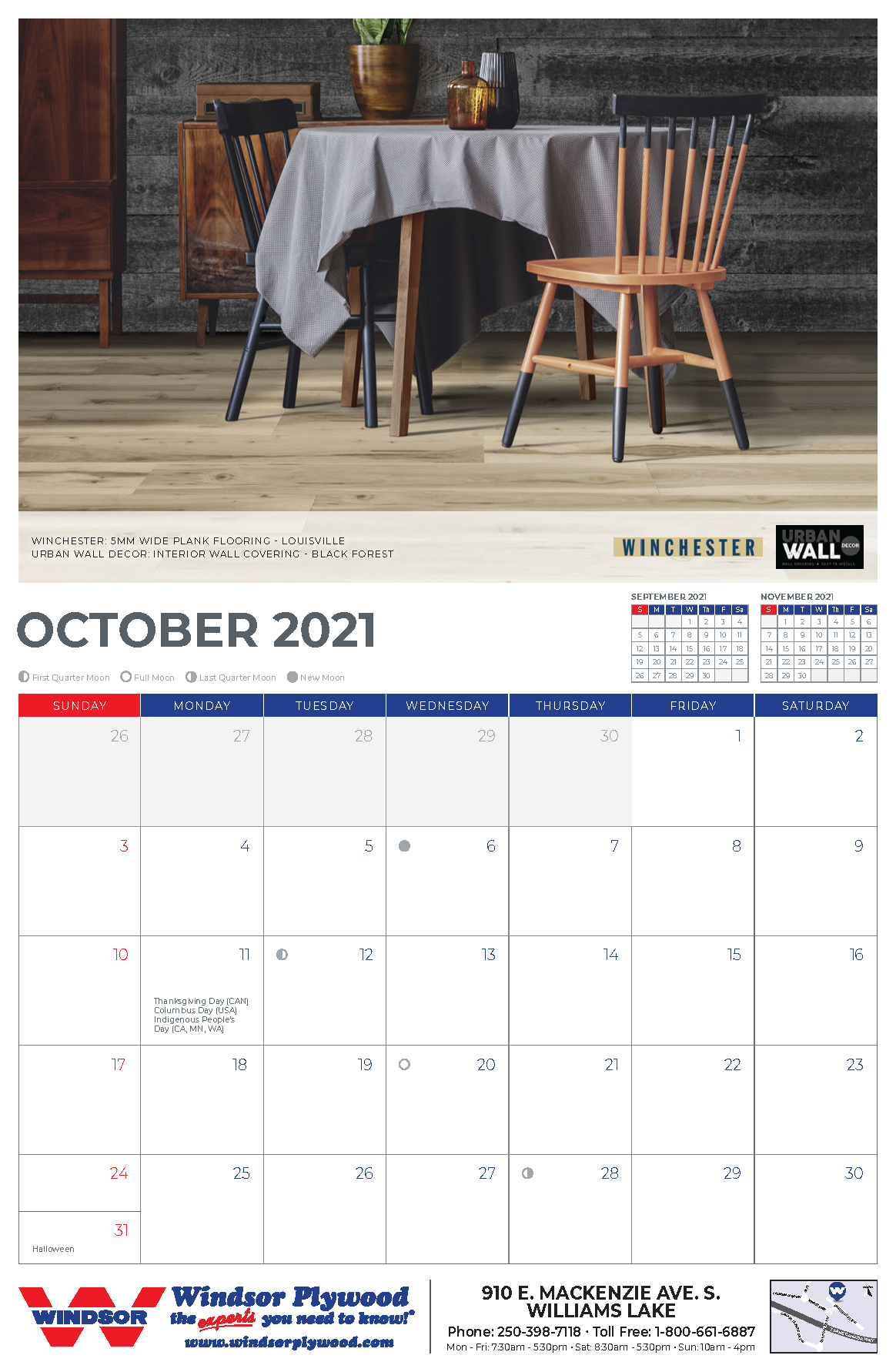 2021 Windsor Plywood Calendar October