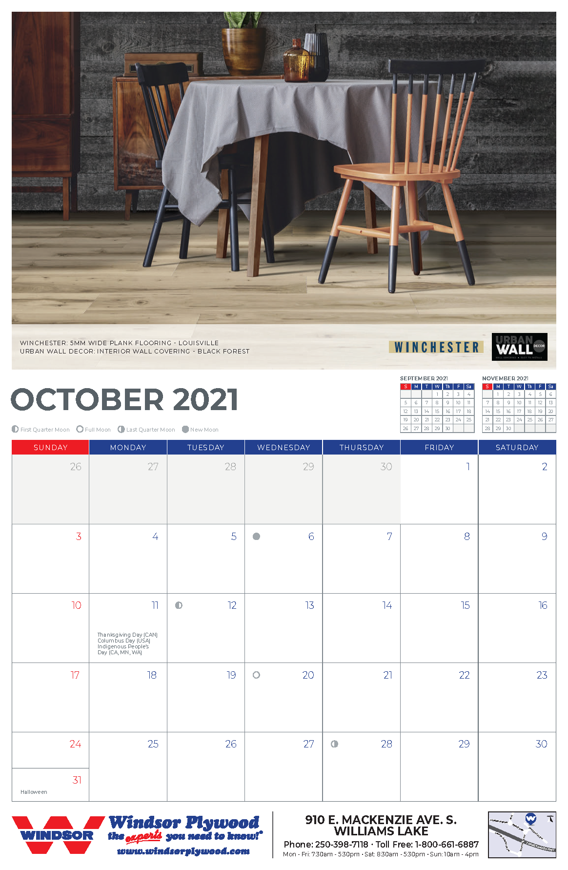 2021 Windsor Plywood Calendar October 2021 Windsor Plywood Calendar October