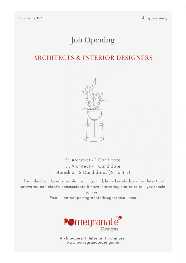 Architect job, Architectural Internship, Interior design internship, interior designer opening, furniture design opening