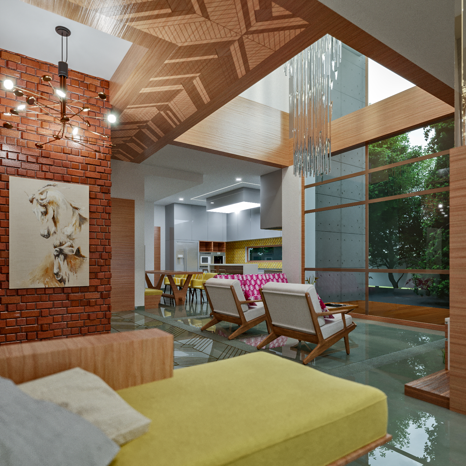Double height interior, Modern Interiors baroda, best interior design Vadodara, Pomegranate Designs