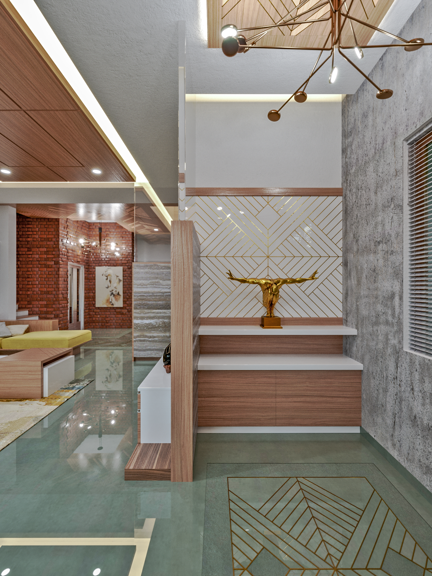 Modern Bungalow foyer, Pomegranate Designs, Turnkey interiors Vadodara, Best Architects Vadodara