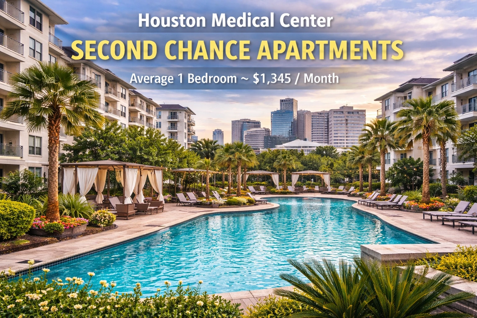 Houston Medical Center Second Chance Leasing – Average 1 Bedroom $1,345 (Pool + Gated Access)