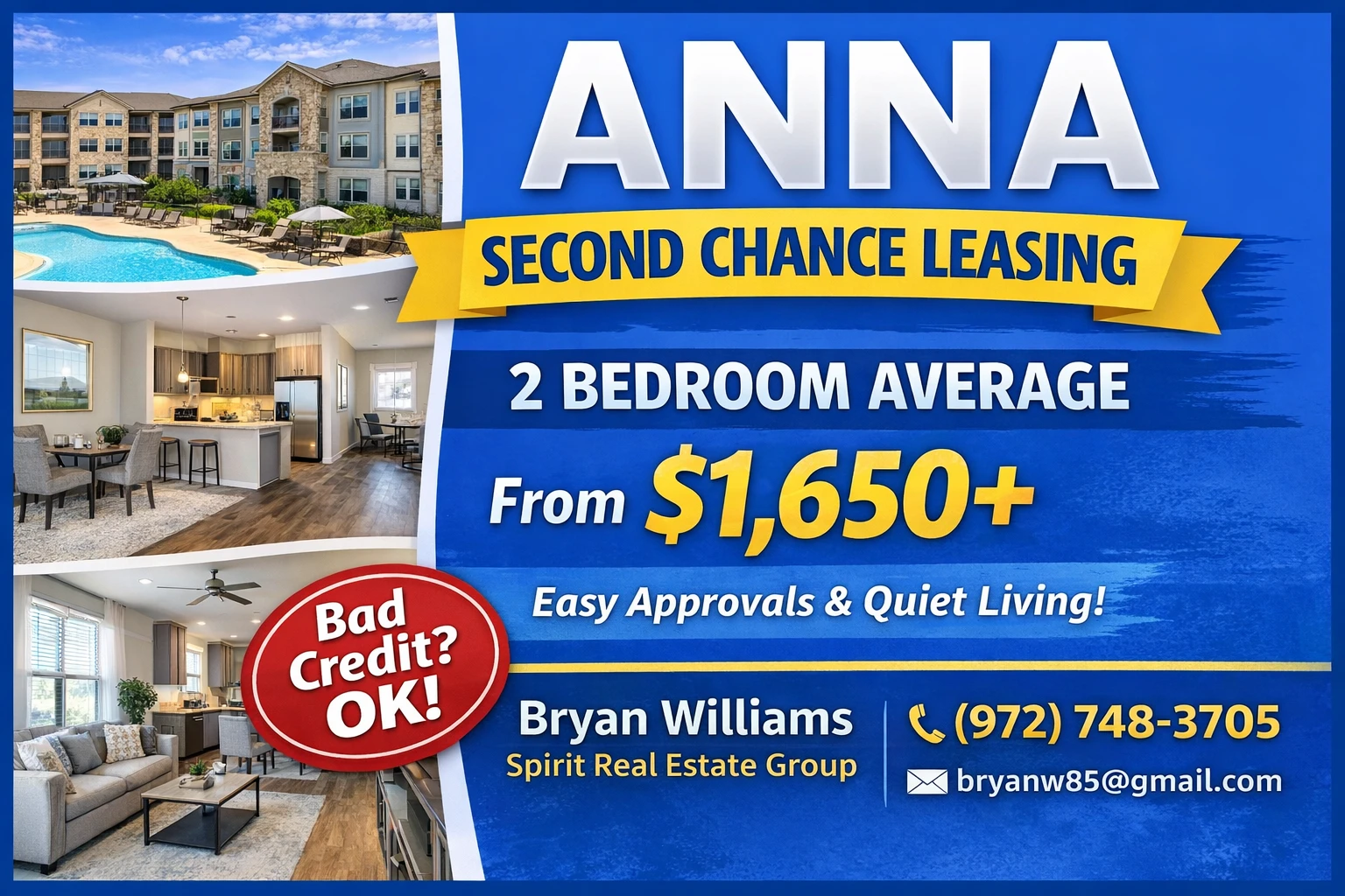 Anna Second Chance Leasing – 2 Bedroom Average from $1,650 (Newer Builds + Quiet Living)