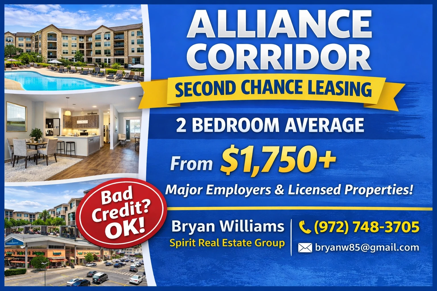 Alliance Corridor Second Chance Leasing – 2 Bedroom Average from $1,750 (Newer Communities + Major Employers)