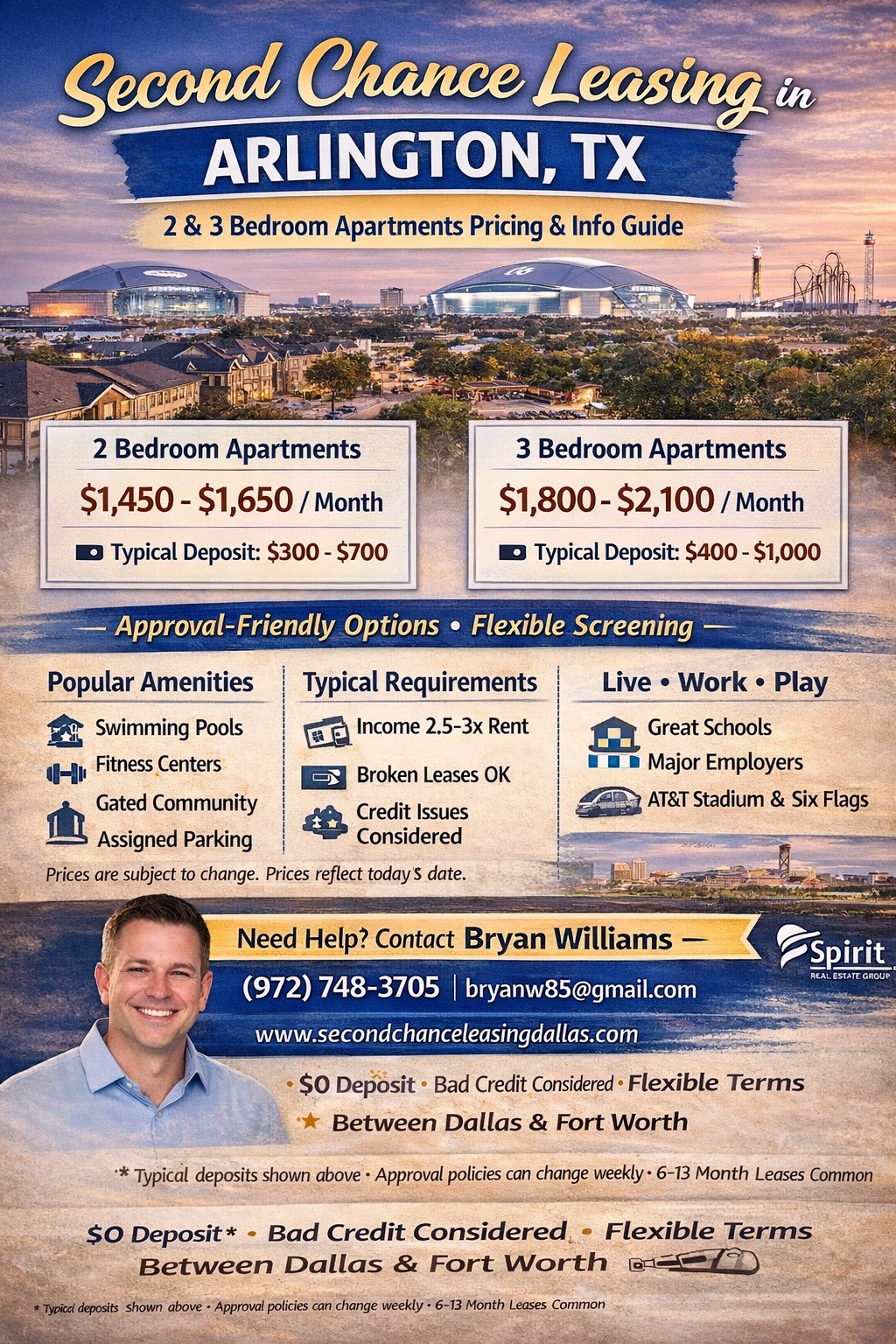 Second Chance Leasing Arlington TX — 2 & 3 Bedroom Apartments (Average Pricing Guide)