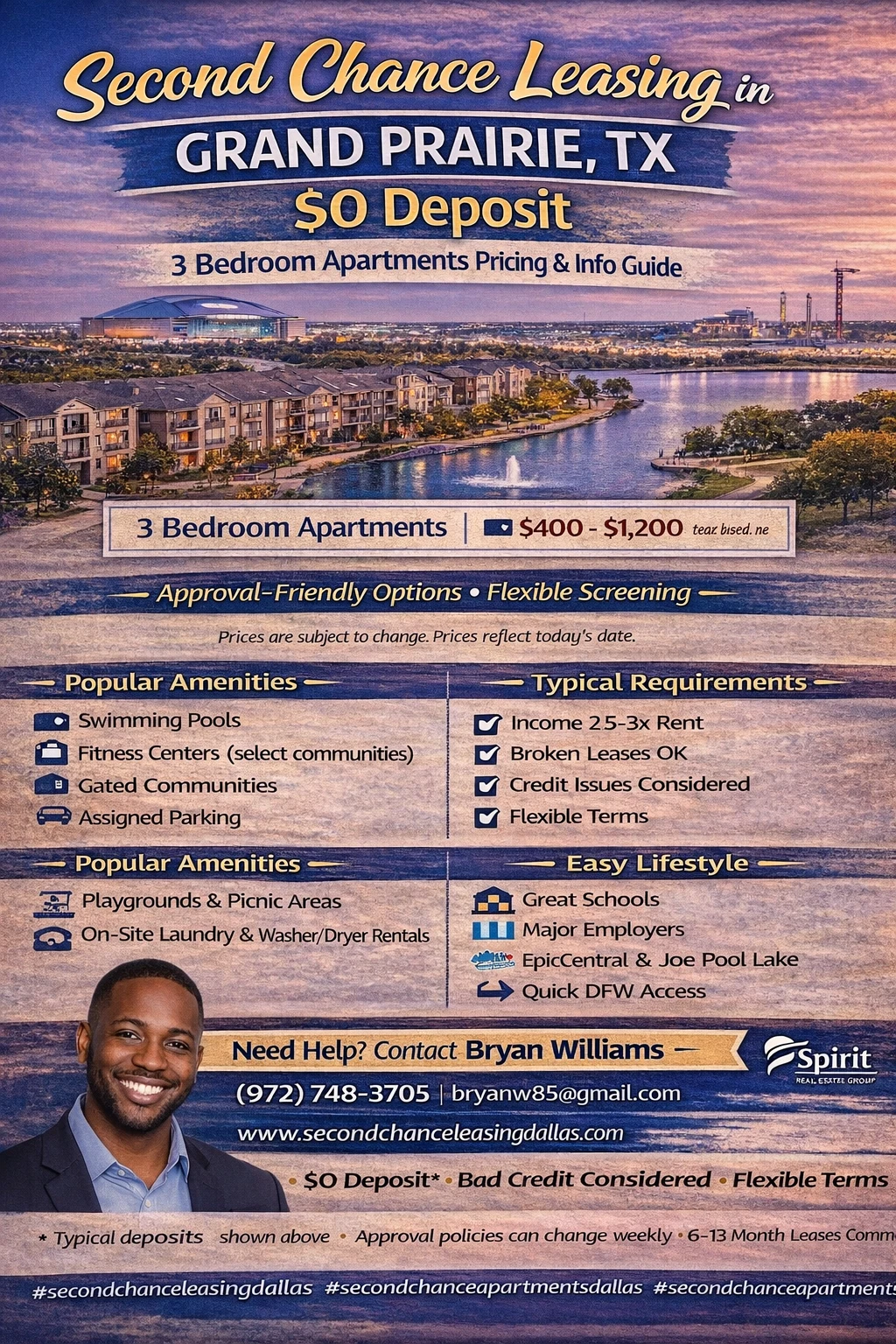 Second Chance Leasing Grand Prairie TX — 3 Bedroom Apartments (Average Price Guide)