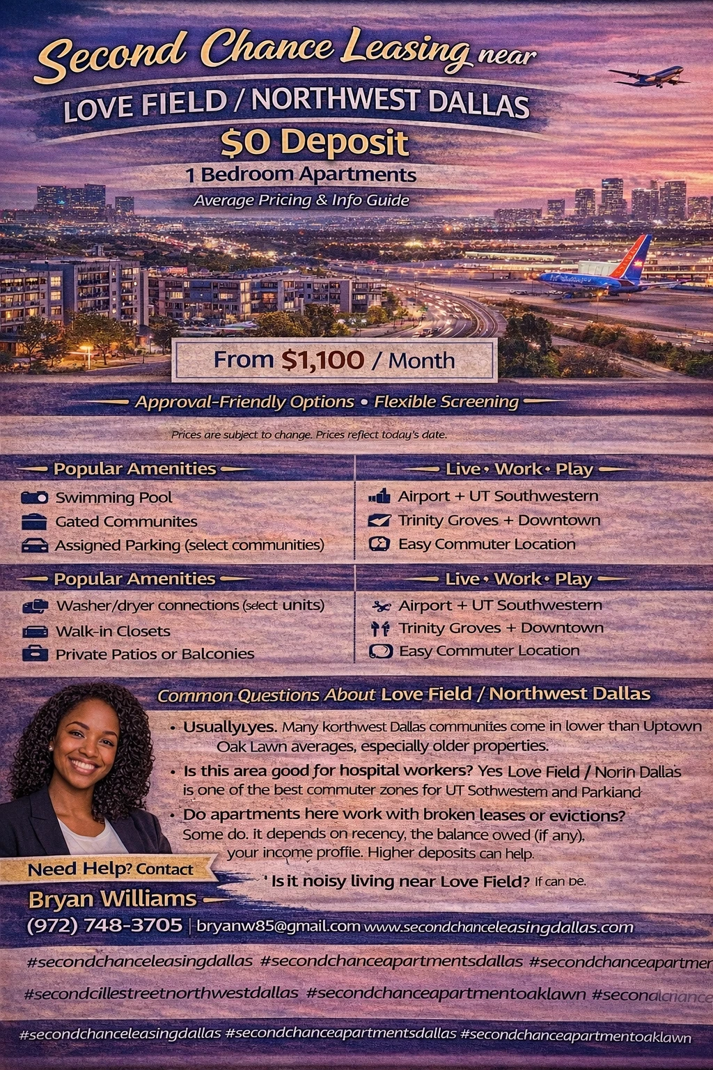 Second Chance Leasing Love Field / Northwest Dallas — 1 Bedroom Apartments (Average Price Guide)