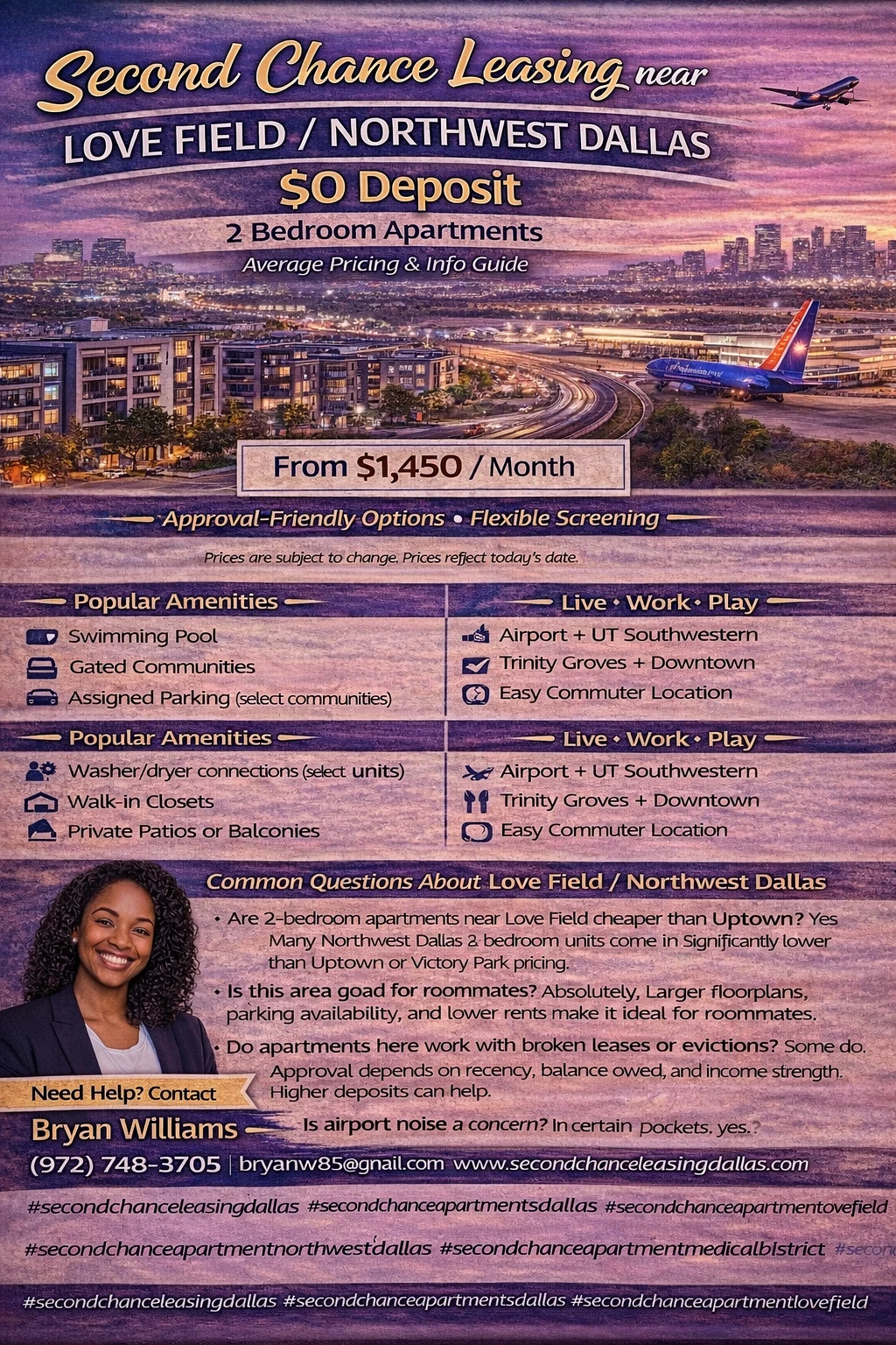 Second Chance Leasing Love Field / Northwest Dallas — 2 Bedroom Apartments (Average Price Guide)