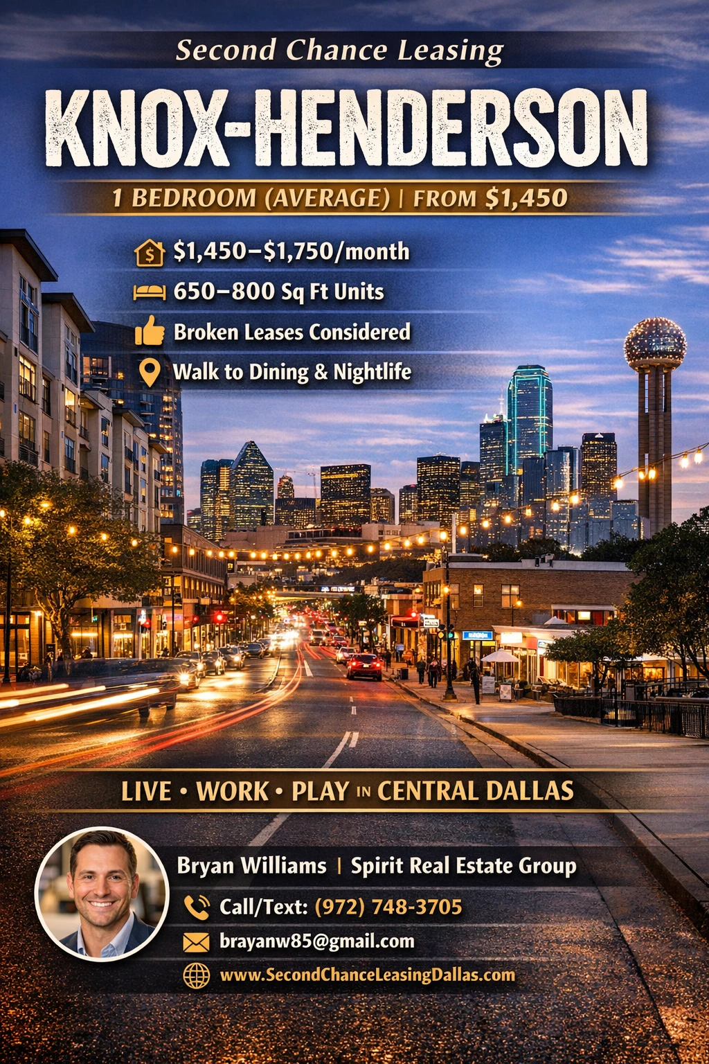 Second Chance Leasing Knox-Henderson — 1 Bedroom (Average) | From $1,450 • Walkable • Central Dallas