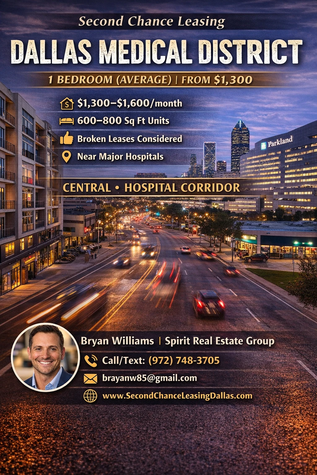 Second Chance Leasing Dallas Medical District — 1 Bedroom (Average) | From $1,300 • Central • Hospital Corridor