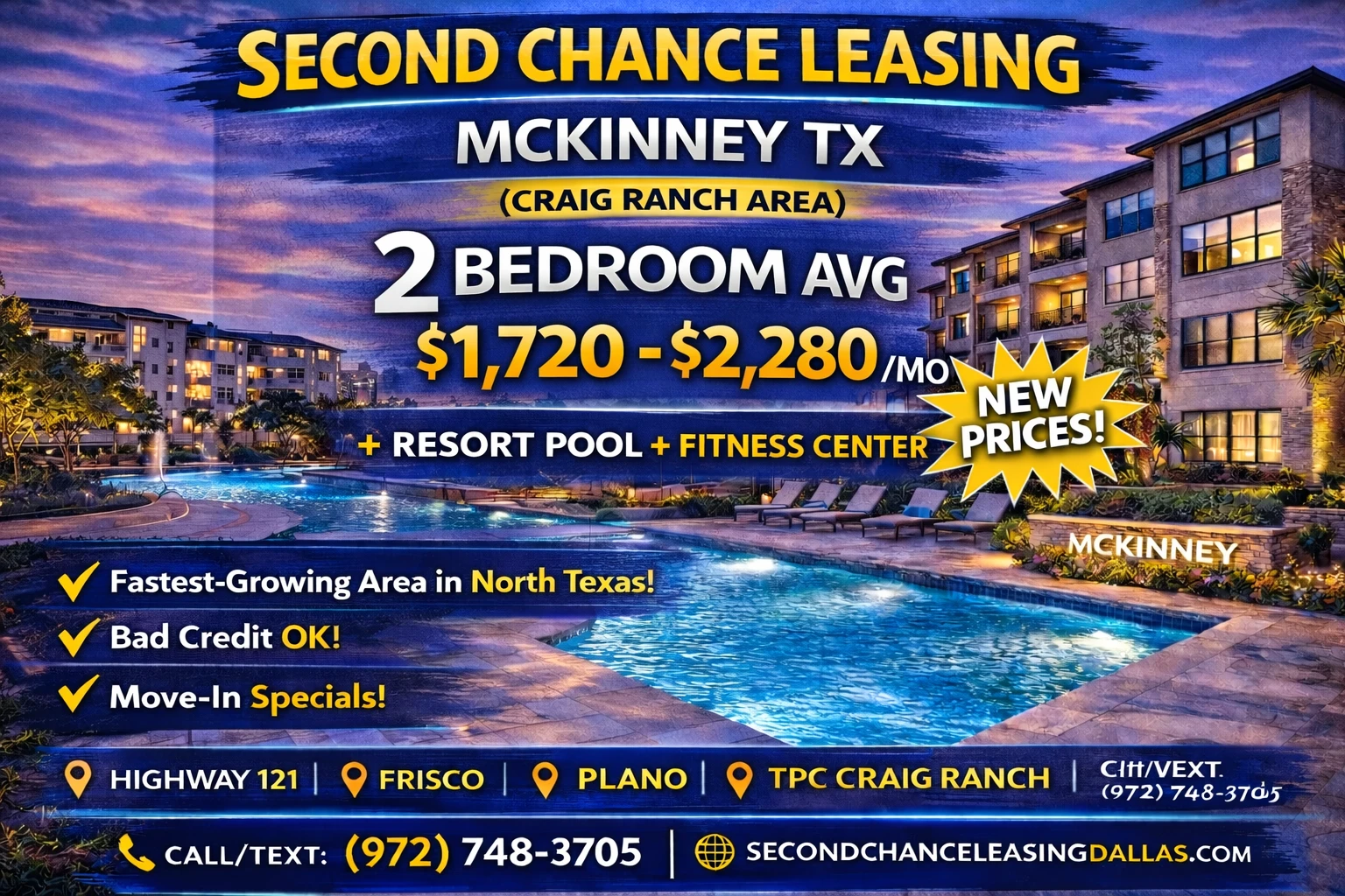 Second Chance Leasing McKinney TX (Craig Ranch) — 2 Bedroom Average ...