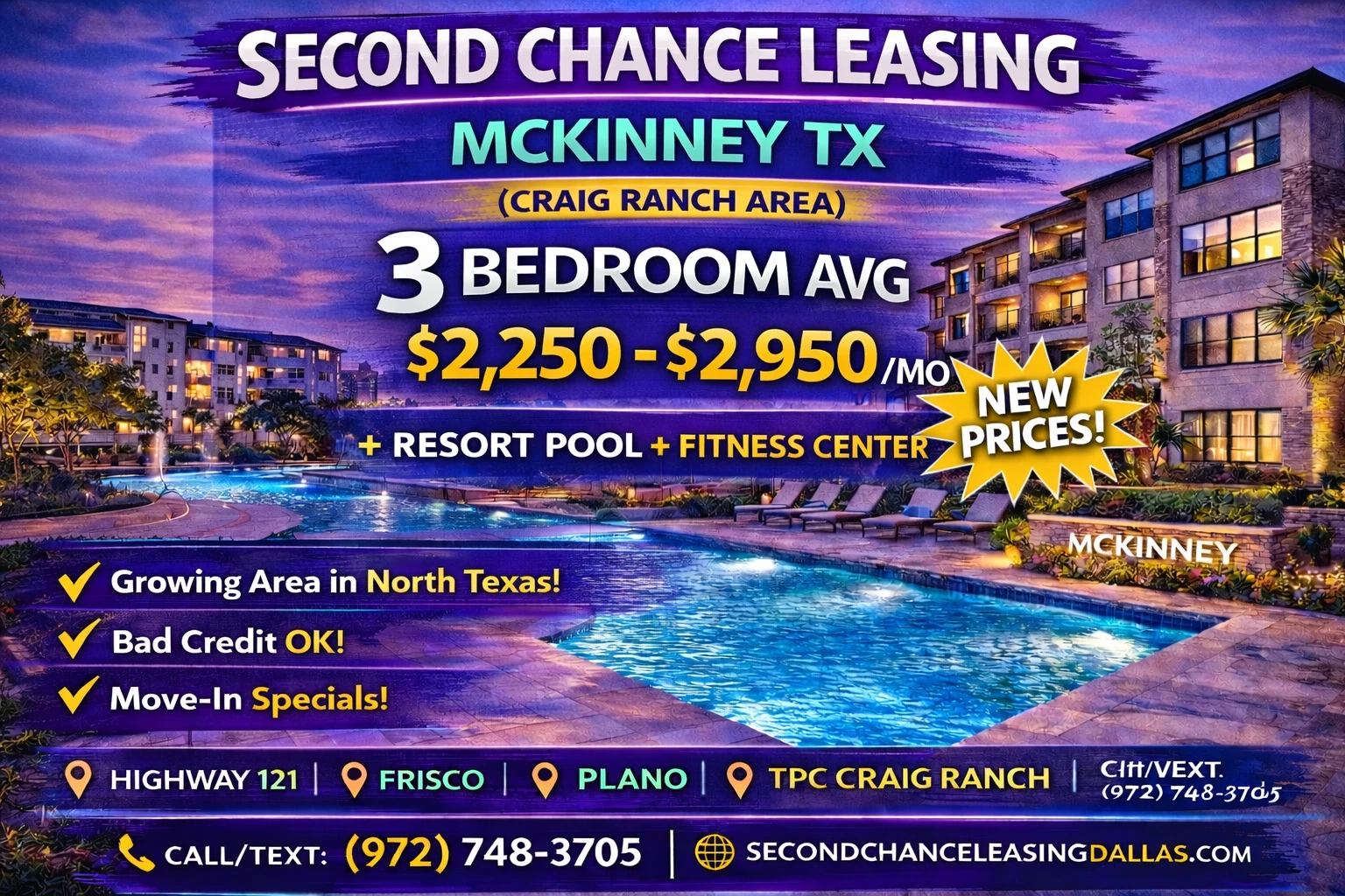 Second Chance Leasing McKinney TX (Craig Ranch) — 3 Bedroom Average ...