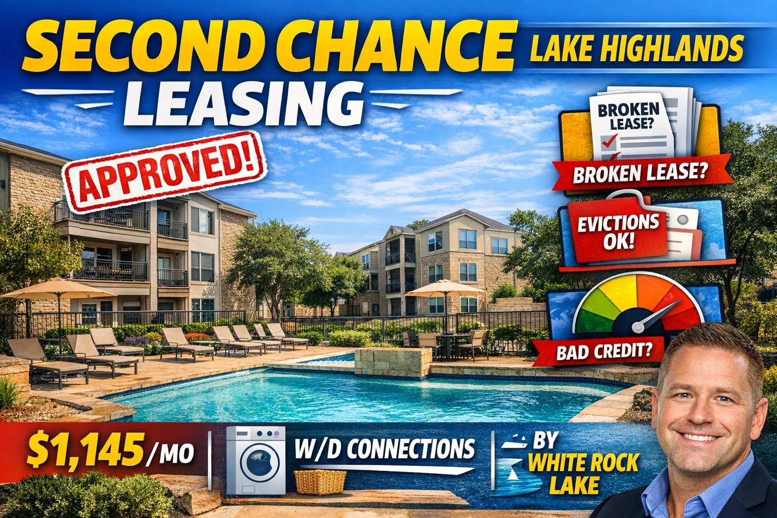 ⭐ Second Chance Leasing Lake Highlands | 1 Bedrooms Avg Starting at $1,145 • W/D Connections • Gated Community