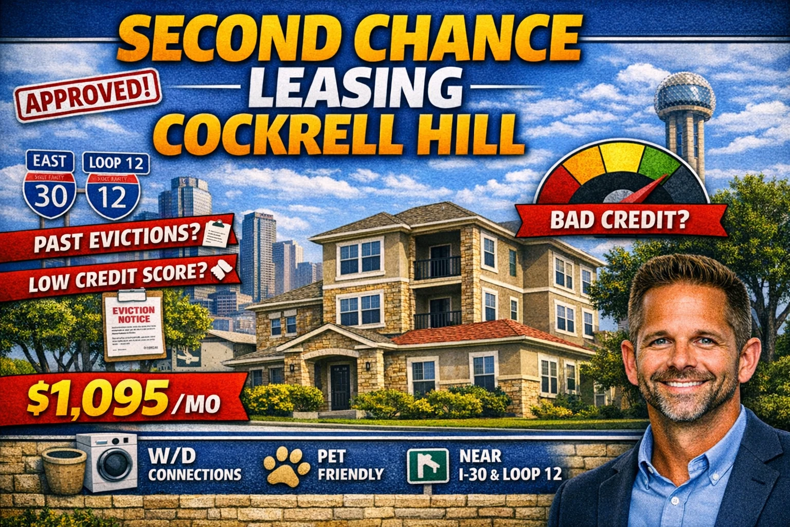 ⭐ Second Chance Leasing Cockrell Hill |West Dallas 1 Bedrooms Starting Avg at $1,095 • Pet Friendly • Near I‑30 & Loop 12