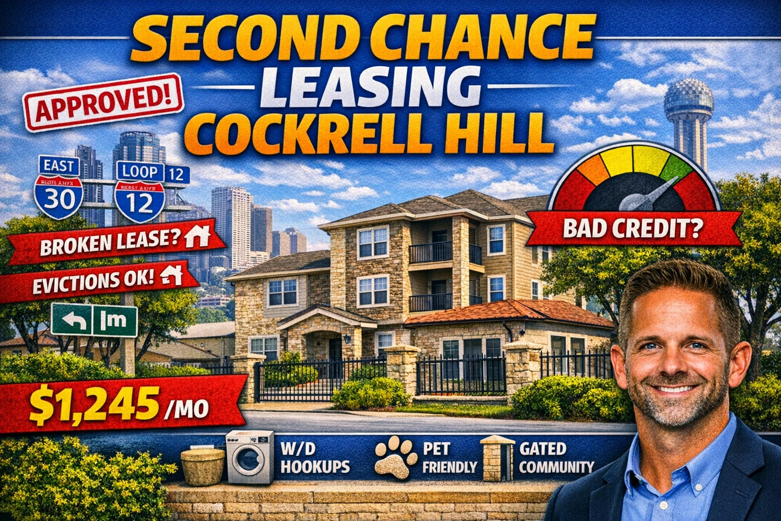 ⭐ Second Chance Leasing Cockrell Hill/Trinity Groves/Bishop Arts | 2 Bedroom Starting at $1,245 • Gated • Pet Friendly • Near I‑30 & Loop 12