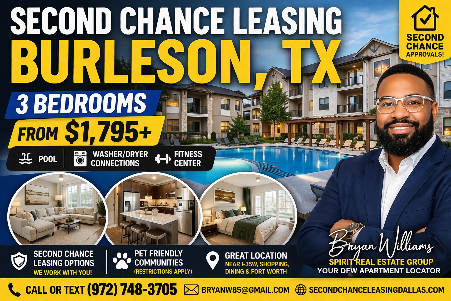 SECOND CHANCE LEASING BURLESON TX | 3 BEDROOMS FROM $1,795 | POOL + WASHER/DRYER CONNECTIONS