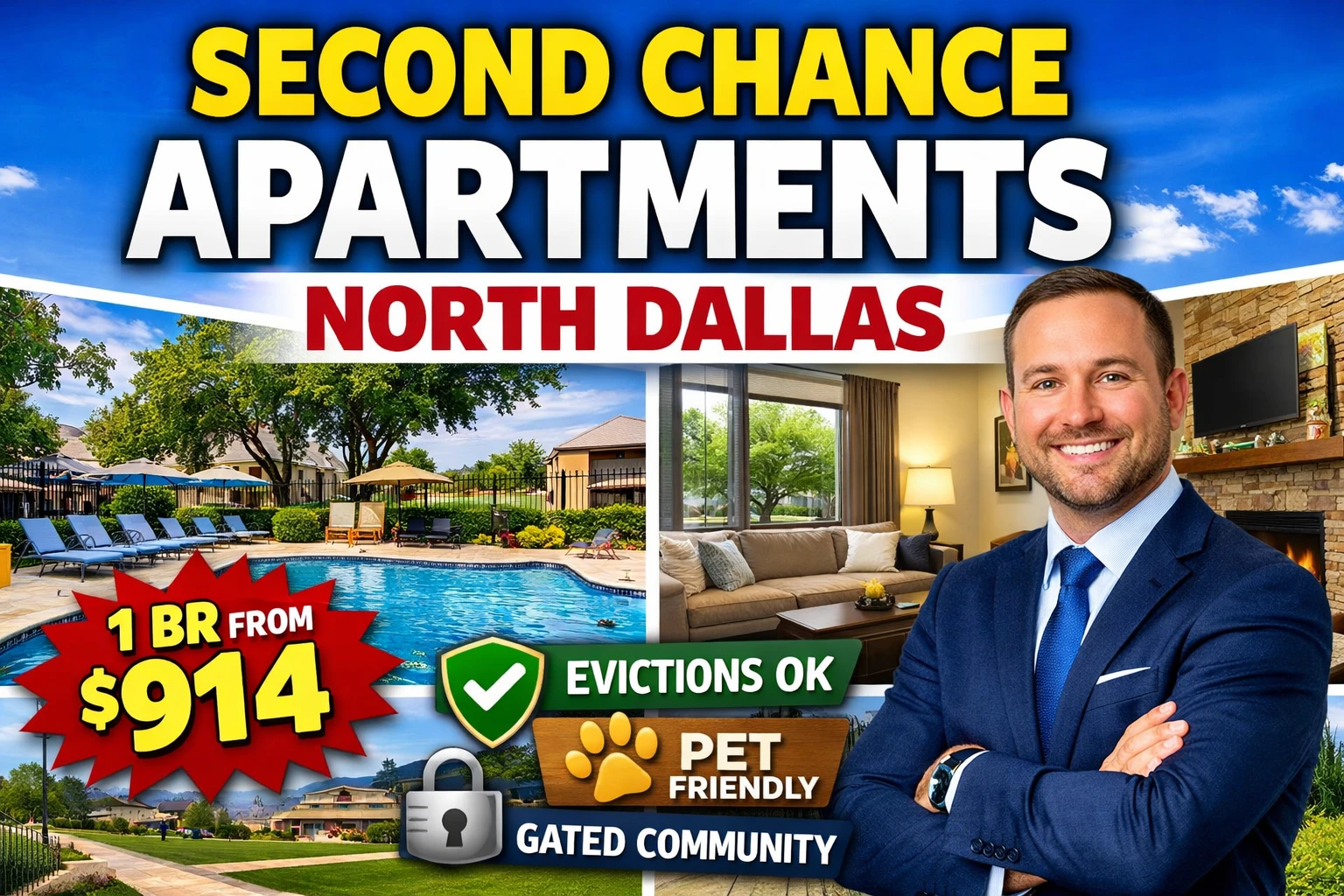 Second Chance Leasing North Dallas — 1BR Starting at $914 | Pools + Gated Community