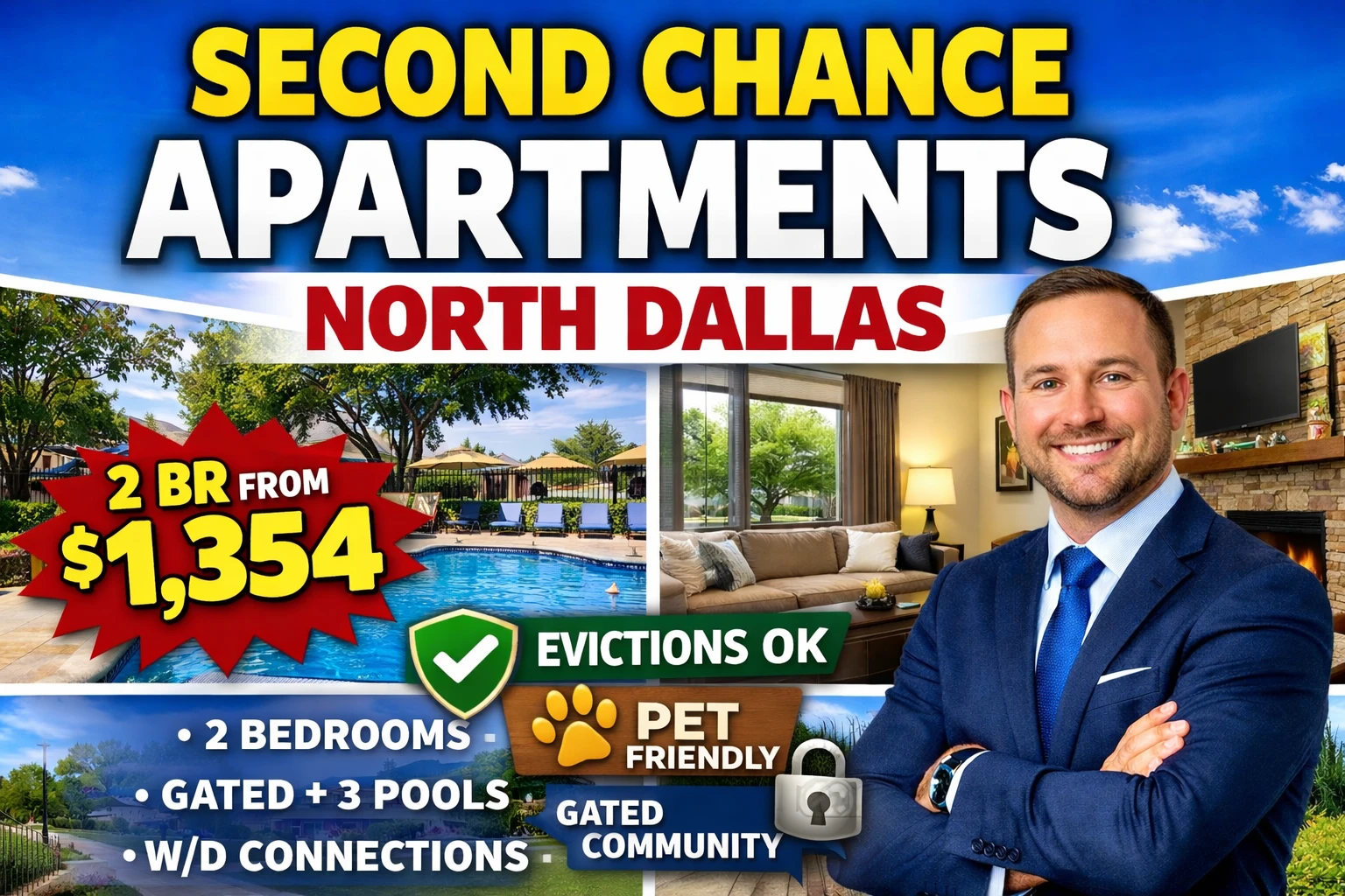 Second Chance Leasing North Dallas — 2BR Starting at $1,354 | Gated + 3 Pools
