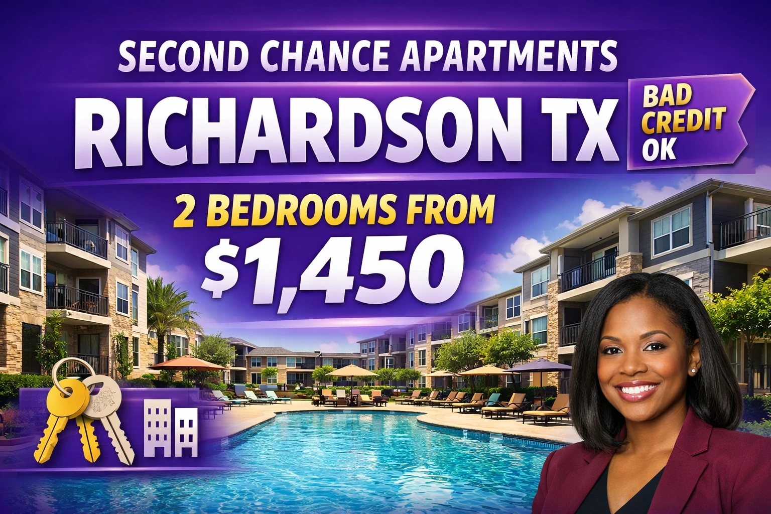 Second Chance Leasing Richardson TX • 2 Bedroom Apartments from $1,450 • Gated Community + Pool