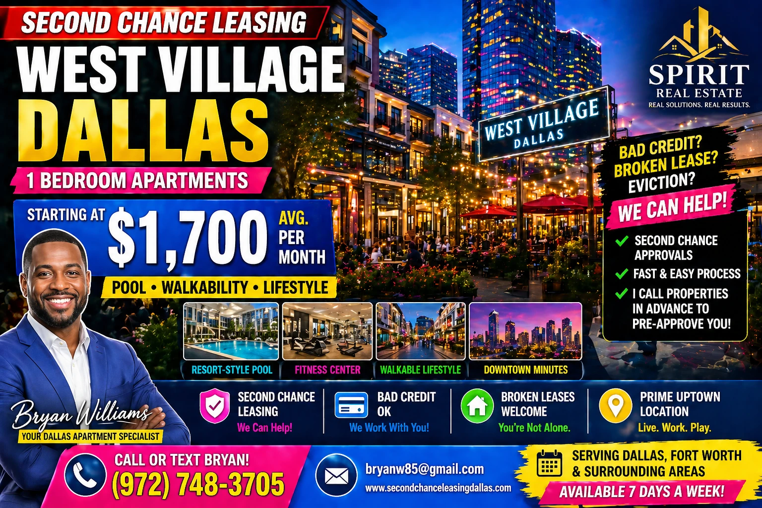 Second Chance Leasing West Village Dallas — 1 Bedroom average / Starting at $1,700 • Pool + Walkability