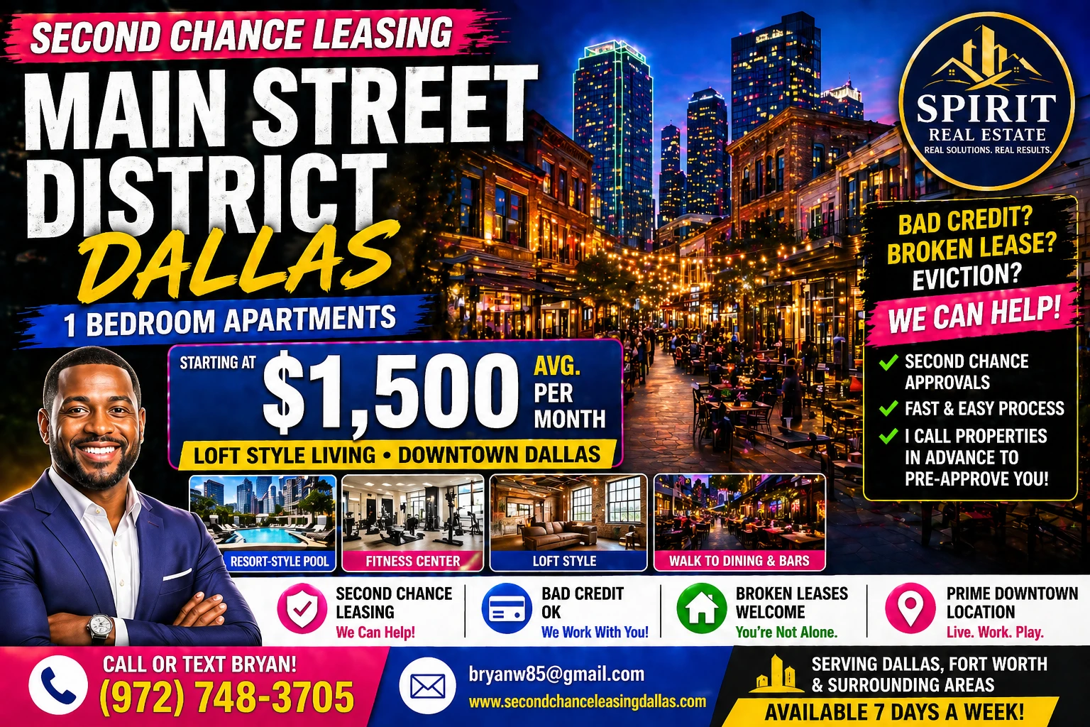 Second Chance Leasing Main Street District Dallas — 1 Bedroom Starting at $1,500 • Pool + Loft-Style Living