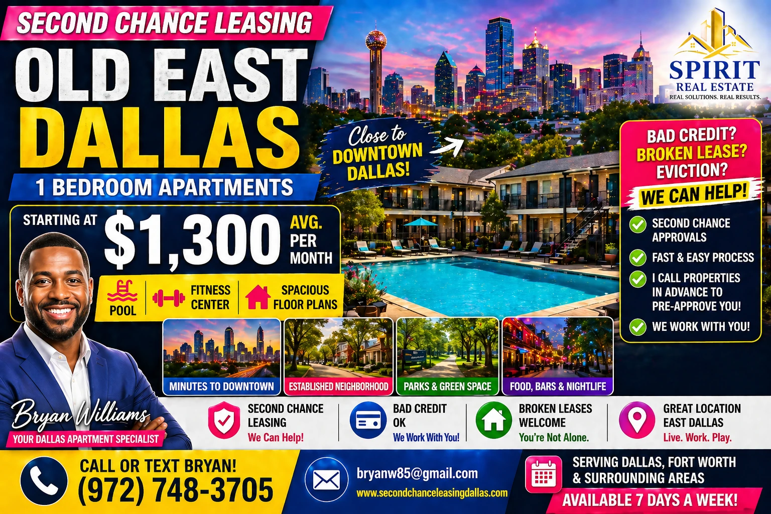 Second Chance Leasing Old East Dallas — 1 Bedroom Starting from $1,300 • Pool + Spacious Layouts