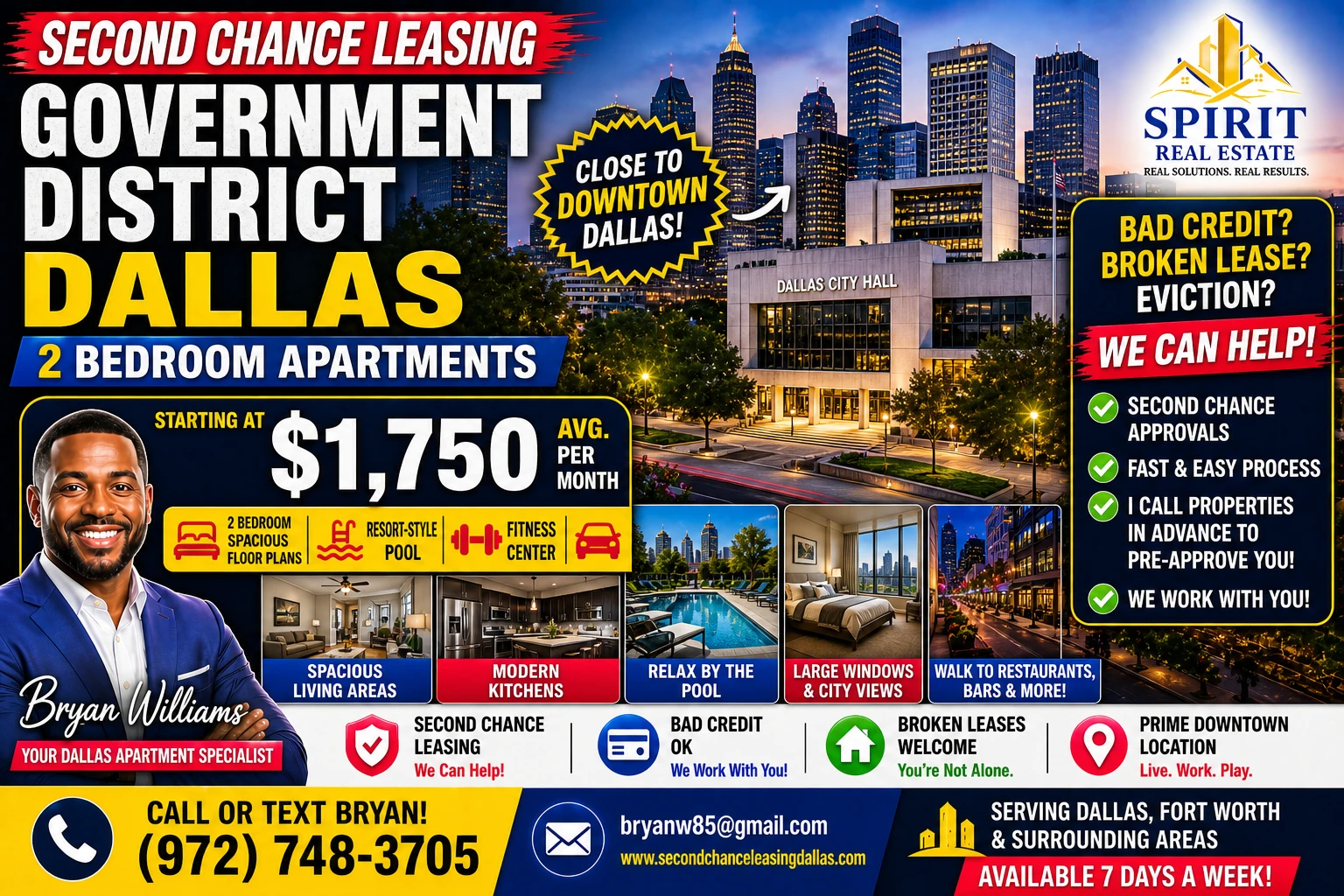 Second Chance Leasing Government District Dallas — 2 Bedroom Starting at $1,750 • Pool + Downtown Access