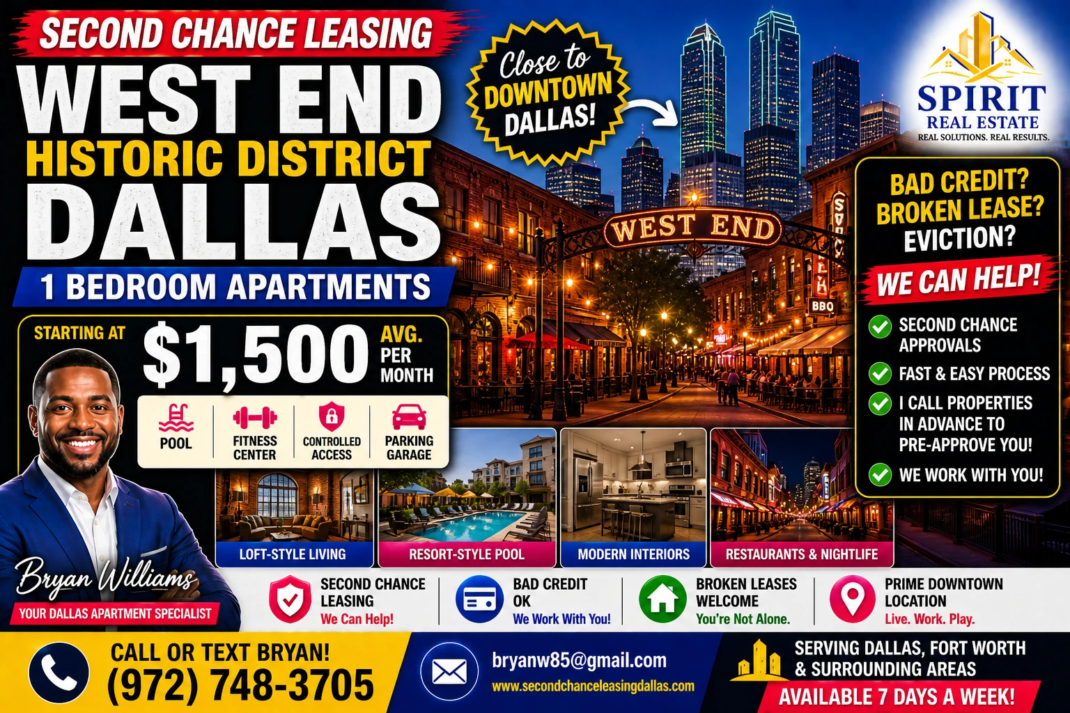 Second Chance Leasing West End Historic District Dallas — 1 Bedroom Starting at $1,500 • Pool + Loft Living