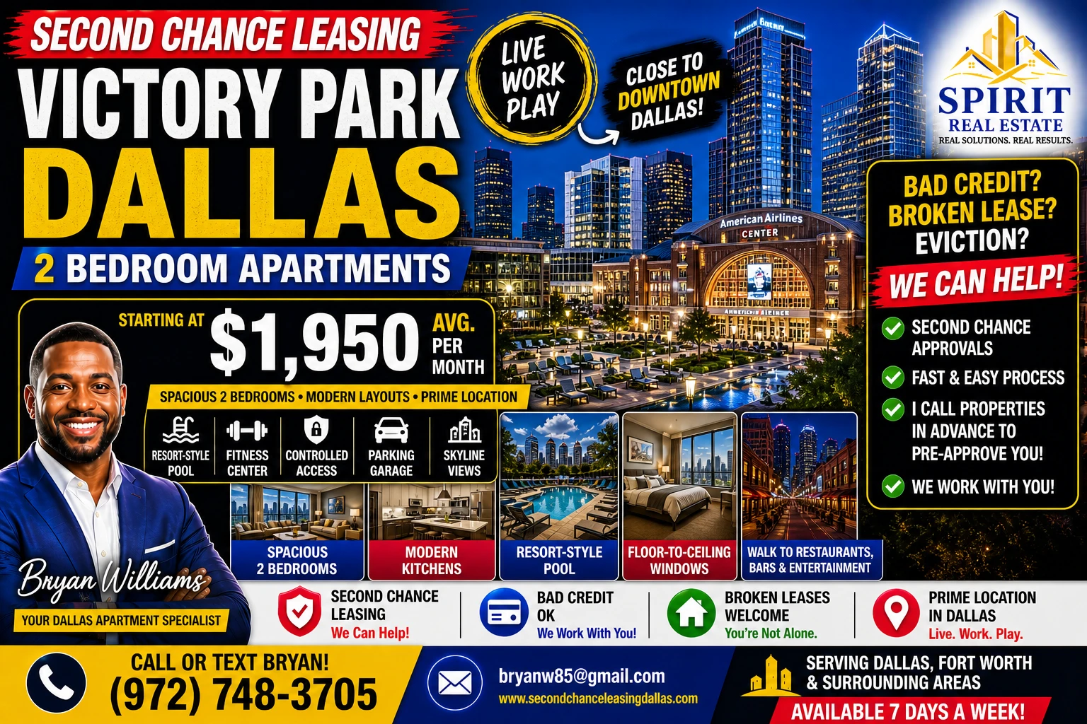 Second Chance Leasing Victory Park Dallas — 2 Bedroom Starting at $1,950 • Pool + High-Rise Living