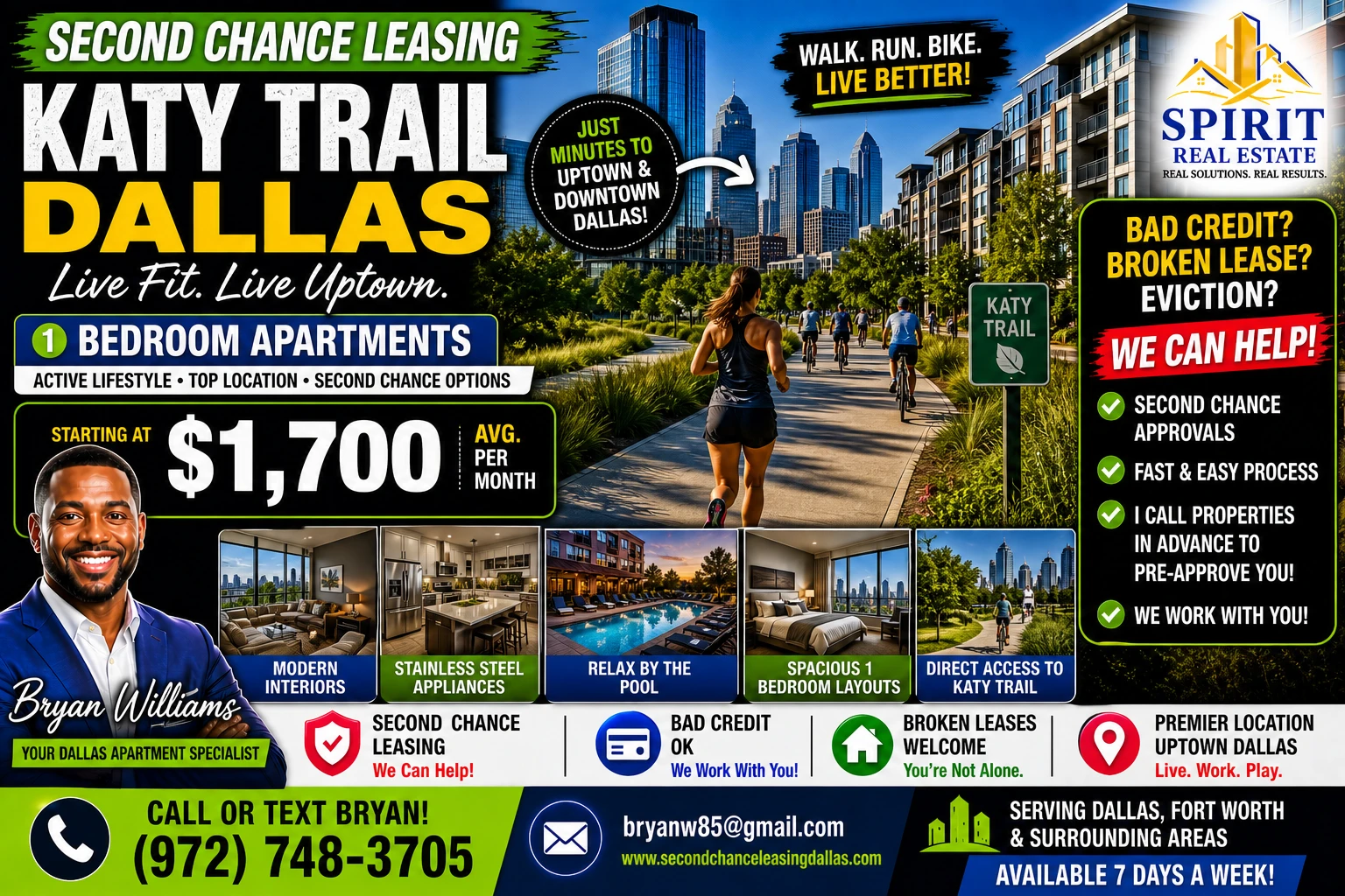 Second Chance Leasing Katy Trail Dallas — 1 Bedroom Starting at $1,700 • Pool + Trail Access