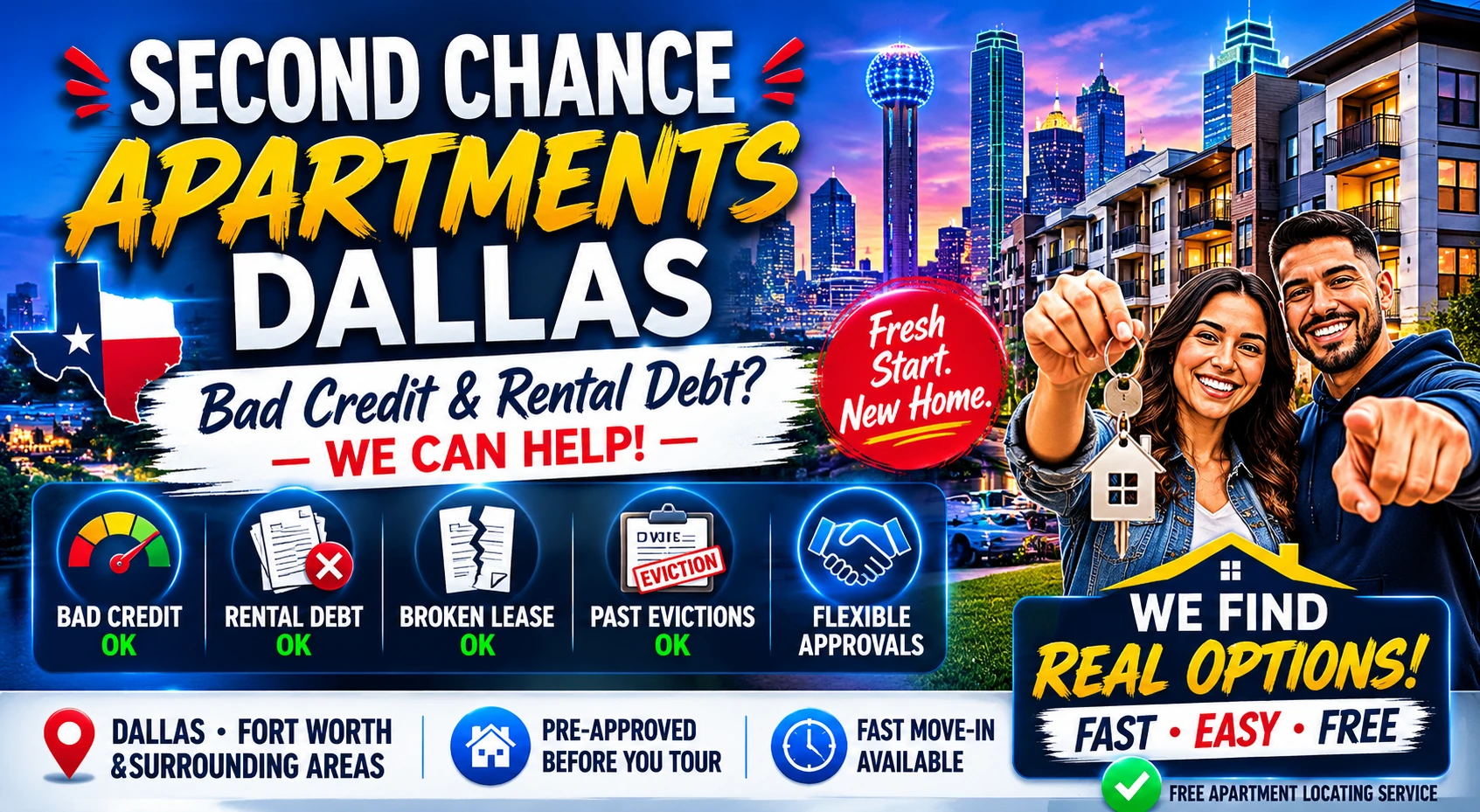 Second Chance Leasing Dallas: Second Chance Apartments Dallas for Bad Credit & Rental Debt | Flexible Screening + Fast Move-In Options
