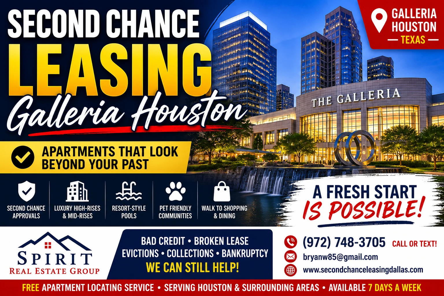 Second Chance Leasing Galleria Houston | 1 Bedroom Apartments Starting Around $1,500+ • Luxury High-Rises + Resort Pools