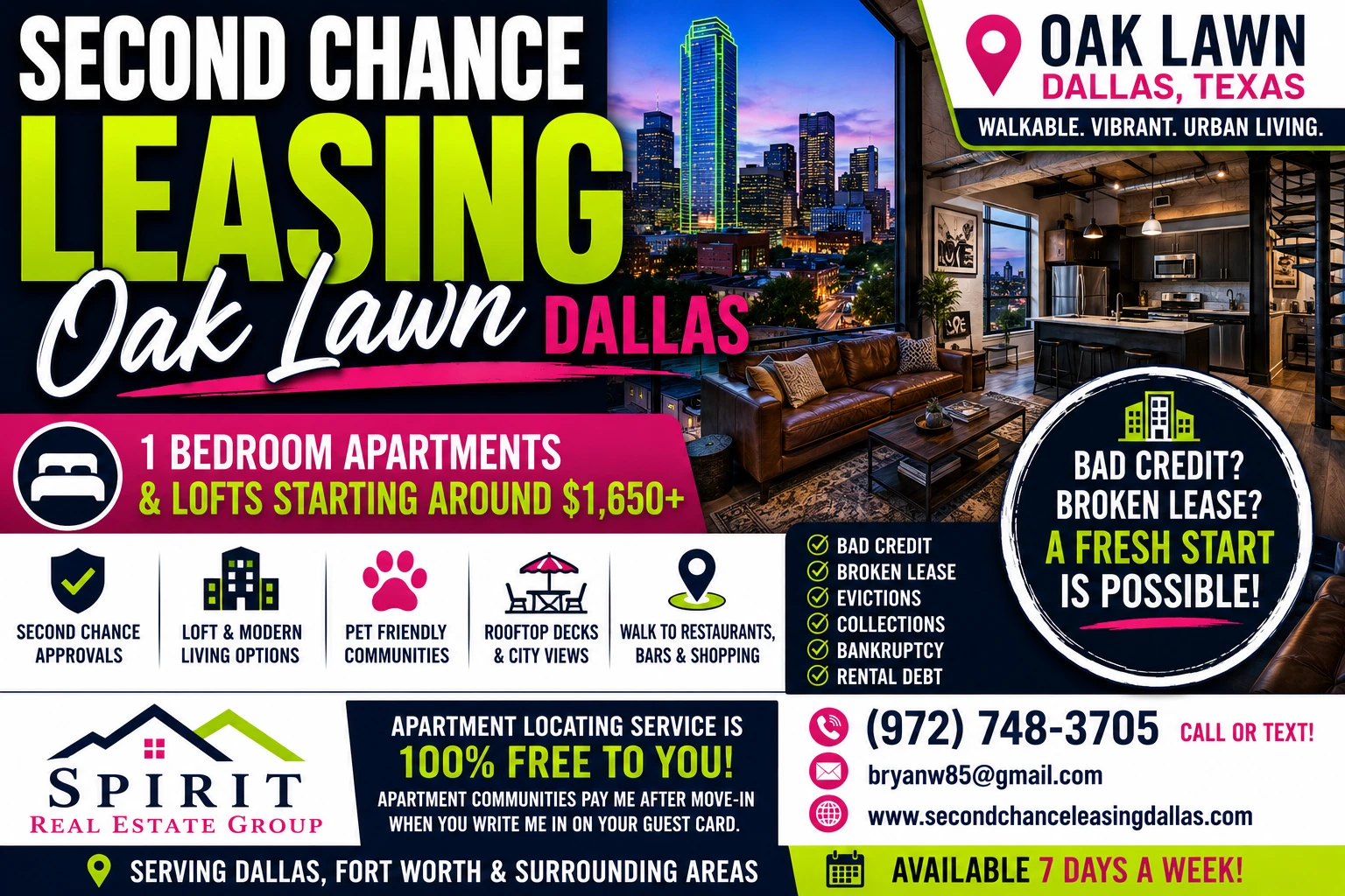 Second Chance Leasing Oak Lawn Dallas | 1 Bedroom Apartments & Lofts Starting Around $1,650+ • Loft Living + Walkable Nightlife