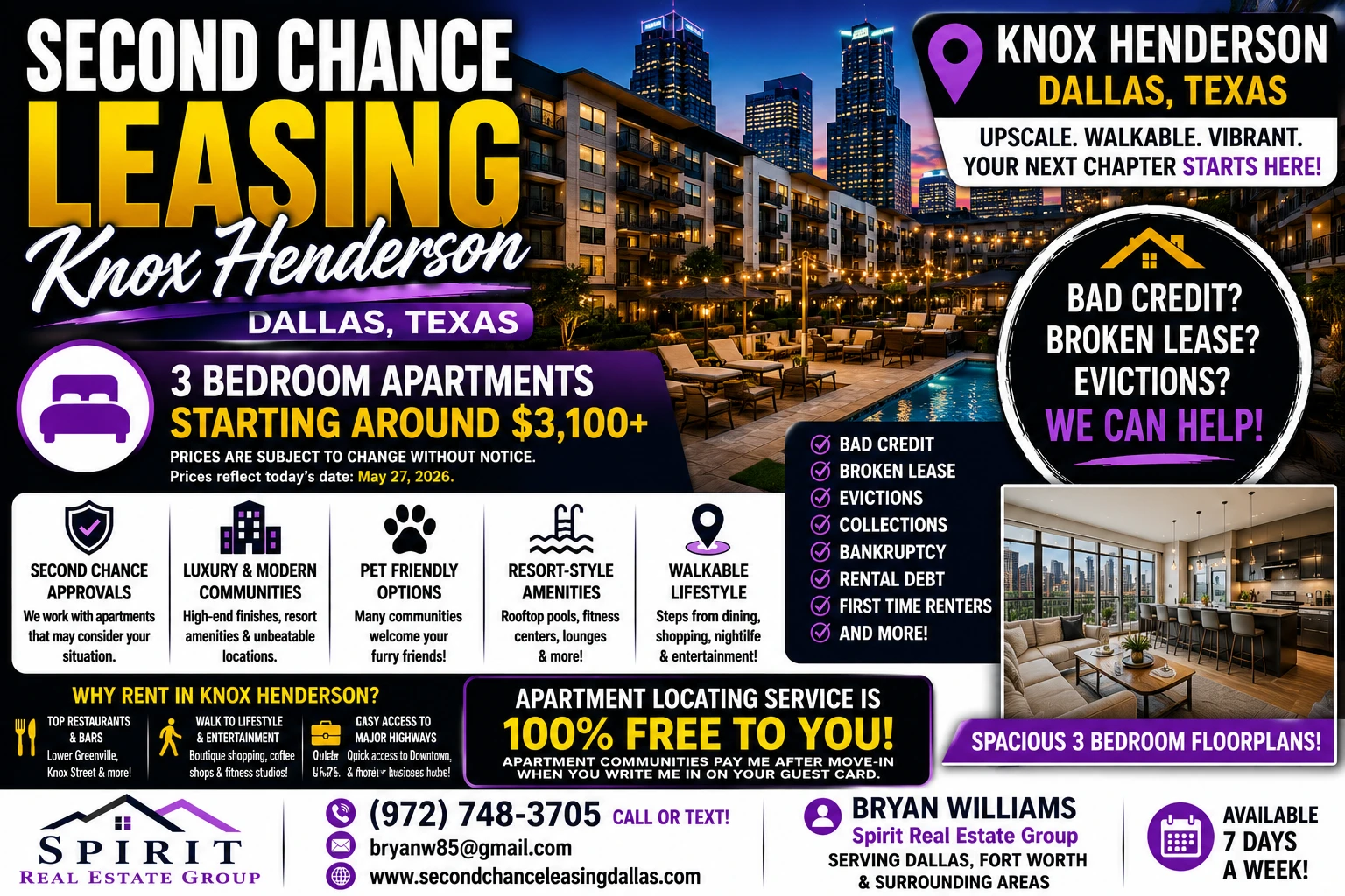 Second Chance Leasing Knox Henderson Dallas | 3 Bedroom Apartments Starting Around $3,100+ • Luxury Living + Walkable Entertainment