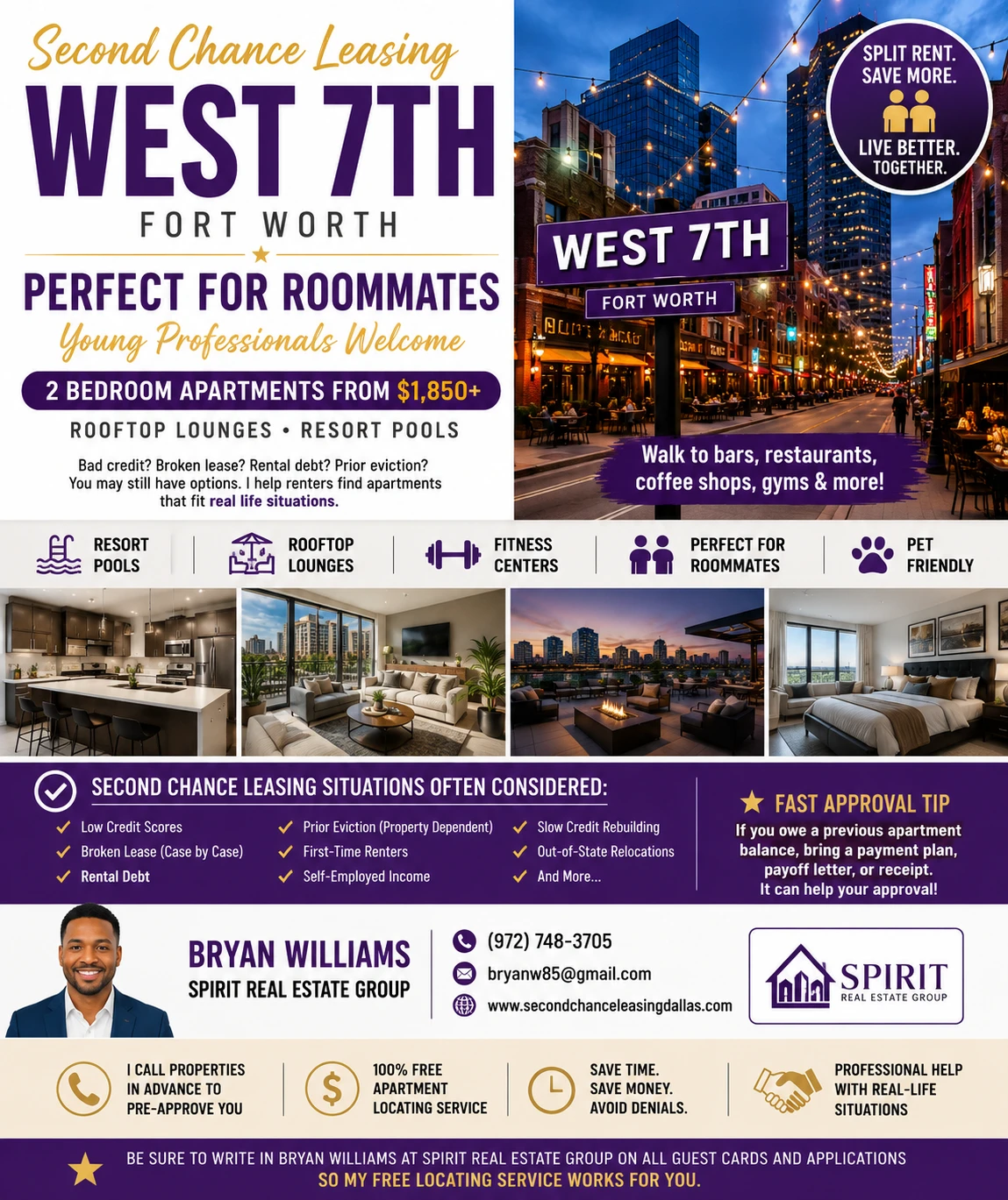 Second Chance Leasing West 7th Fort Worth | Perfect for Roommates • 2 Bedroom Apartments From $1,850+ • Rooftop Lounges • Resort Pools
