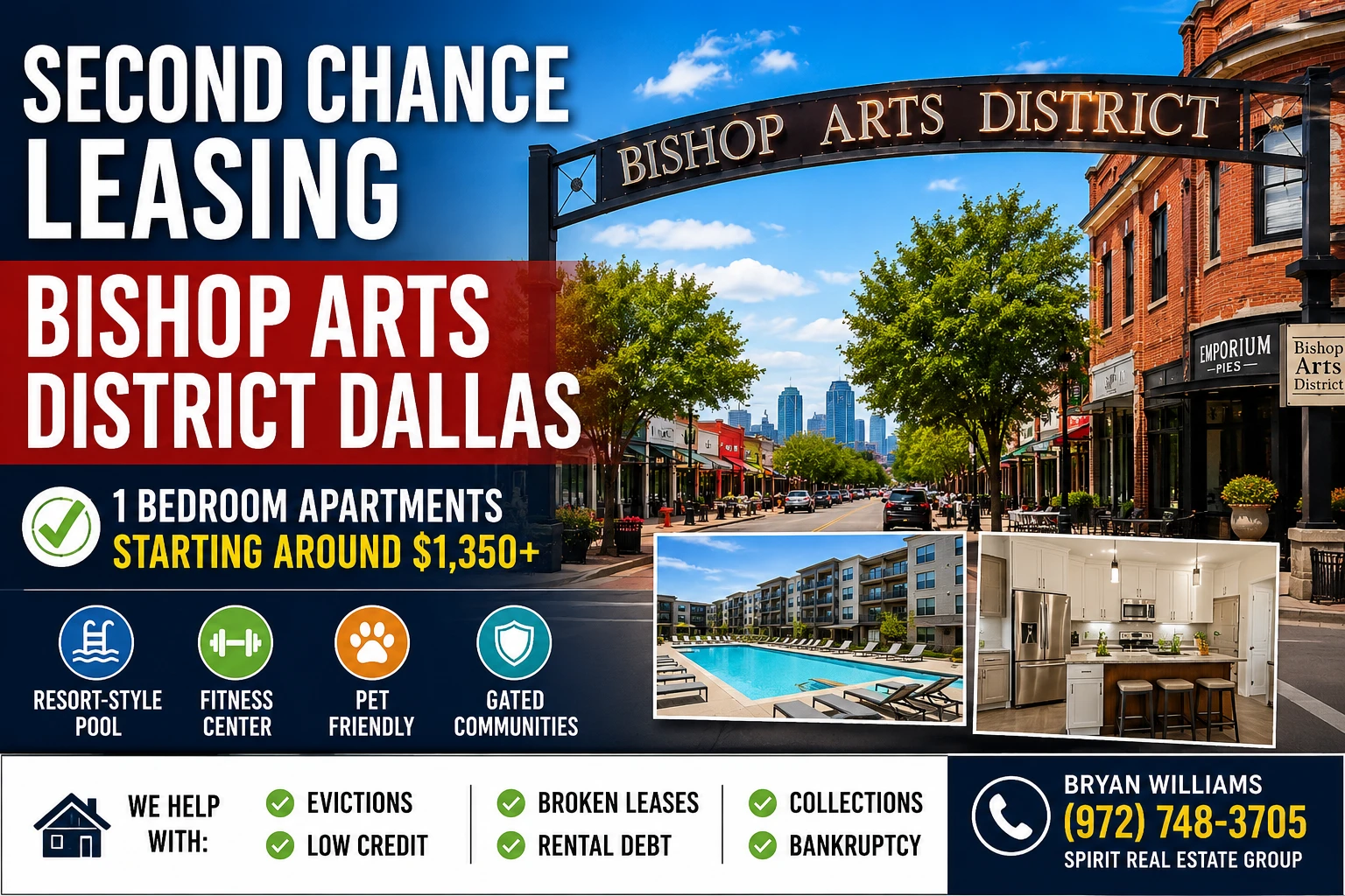 Second Chance Leasing Bishop Arts District Dallas | 1 Bedroom Apartments Starting Around $1,350+ | Resort Pool & Fitness Center