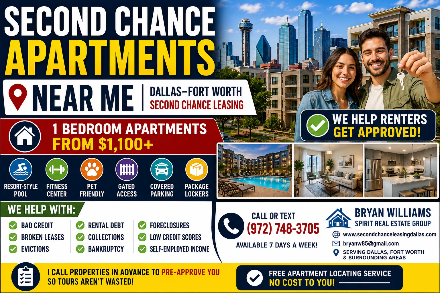 SECOND CHANCE APARTMENTS NEAR ME | DALLAS–FORT WORTH SECOND CHANCE LEASING | 1 BEDROOM APARTMENTS FROM $1,100+