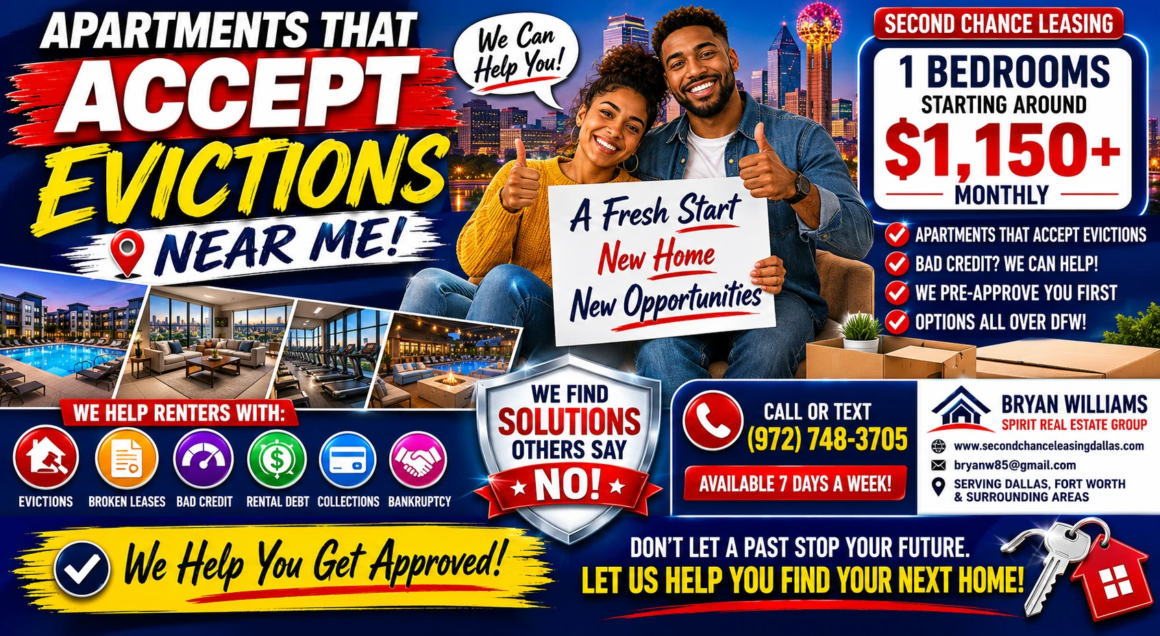 APARTMENTS THAT ACCEPT EVICTIONS NEAR ME | SECOND CHANCE LEASING DALLAS–FORT WORTH | 1 BEDROOM APARTMENTS FROM $1,150+