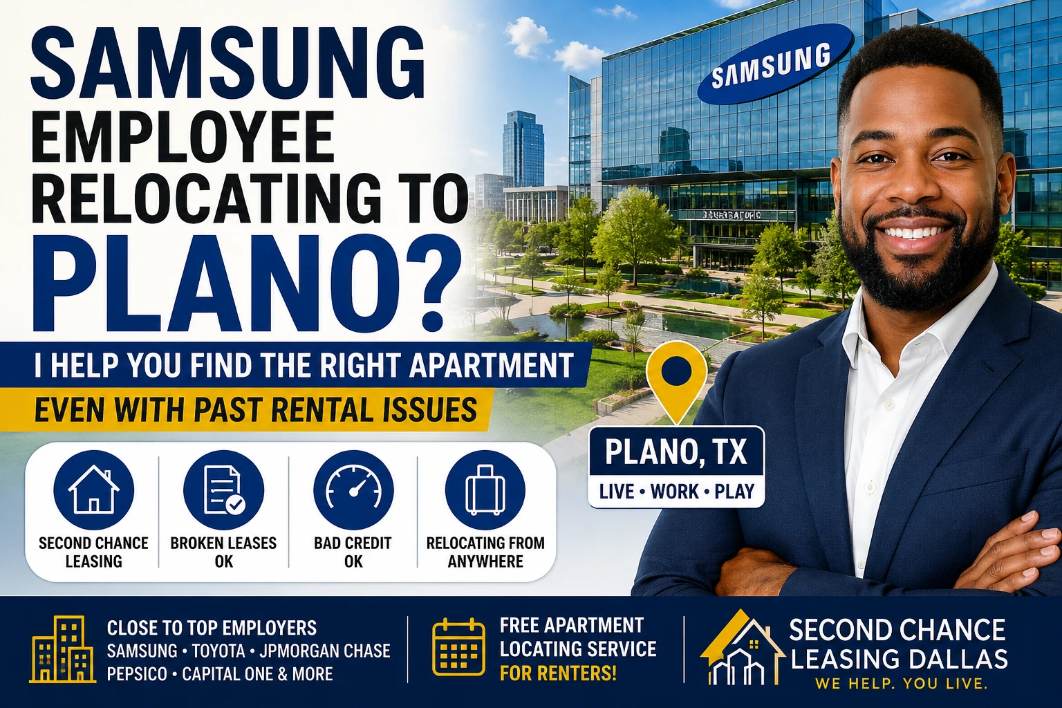 Samsung Employees Relocating to Plano? Second Chance Leasing Apartments Near Samsung Offices & North Dallas Employment Hubs