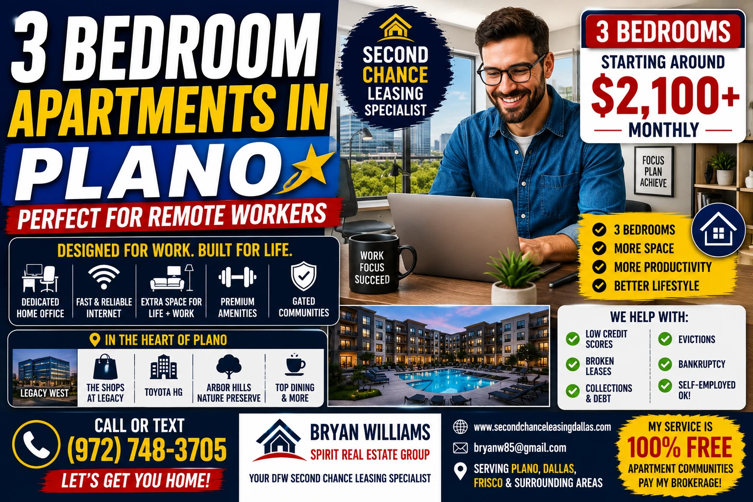3 BEDROOM APARTMENTS IN PLANO PERFECT FOR REMOTE WORKERS | SECOND CHANCE LEASING PLANO | STARTING FROM $2,100+
