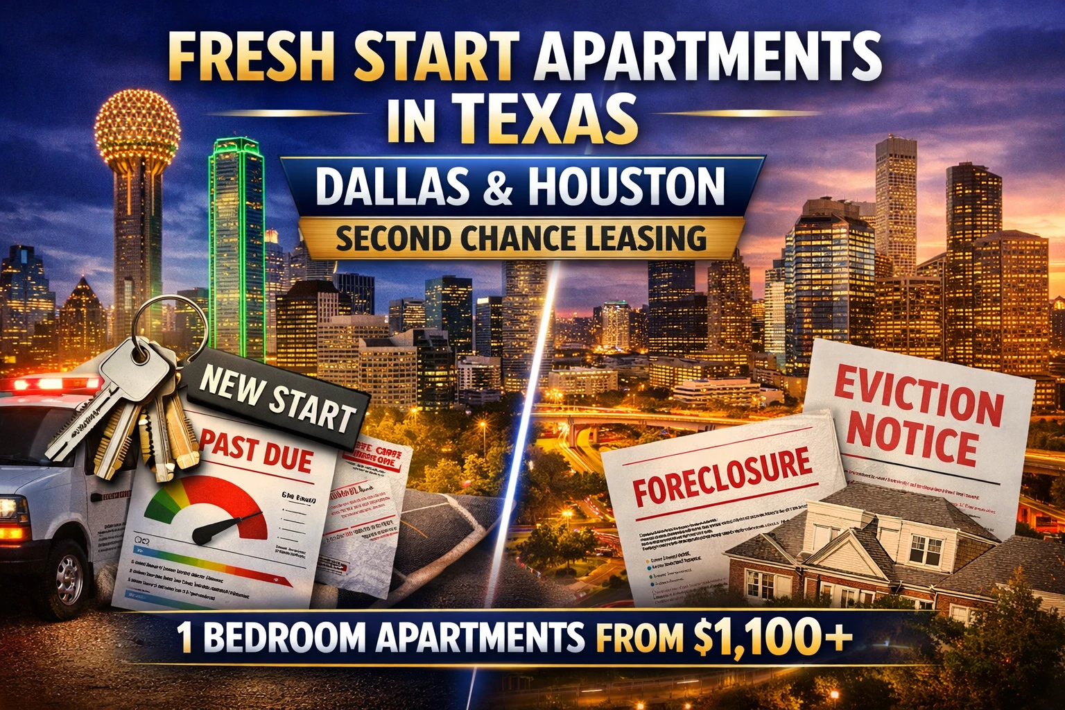 FRESH START APARTMENTS IN TEXAS | DALLAS & HOUSTON SECOND CHANCE LEASING | 1 BEDROOM APARTMENTS FROM $1,100+