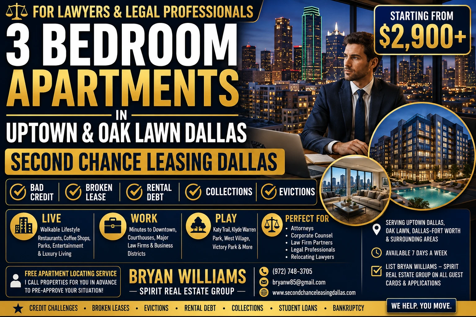 3 BEDROOM APARTMENTS FOR LAWYERS IN UPTOWN & OAK LAWN DALLAS | SECOND CHANCE LEASING DALLAS | STARTING FROM $2,900+