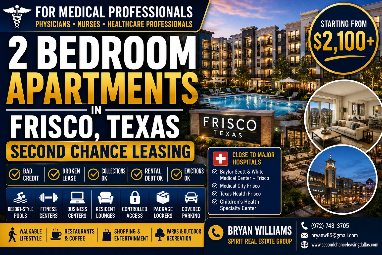 2 BEDROOM APARTMENTS FOR MEDICAL PROFESSIONALS IN FRISCO TX | SECOND CHANCE LEASING FRISCO | STARTING FROM $2,100+
