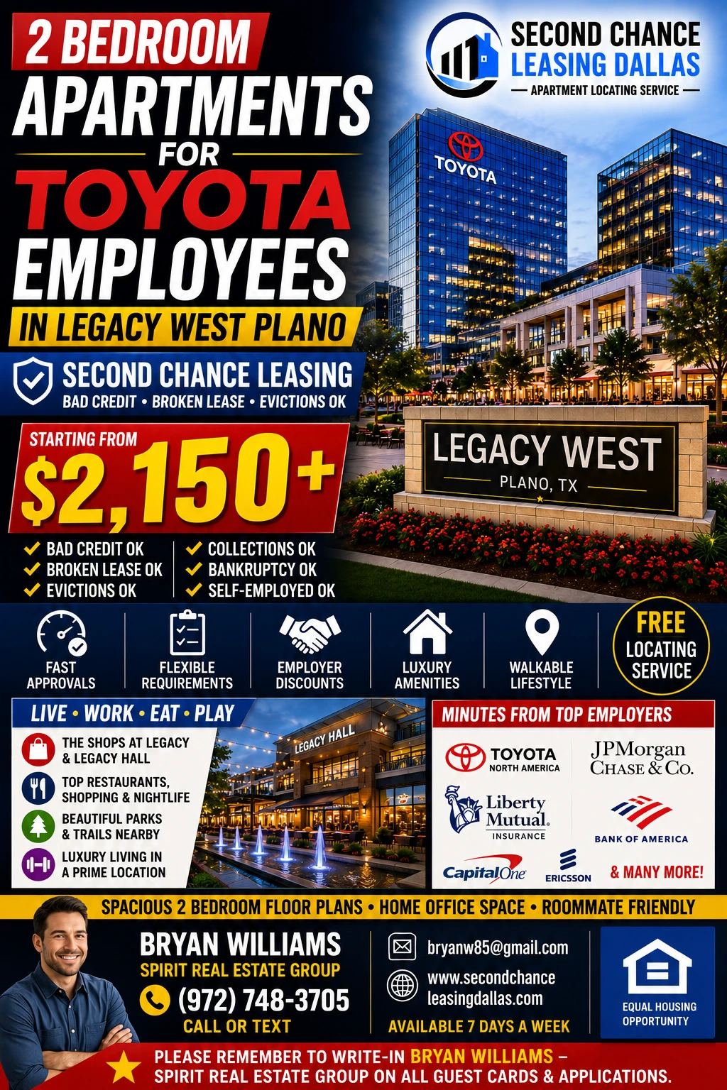 2 BEDROOM APARTMENTS FOR TOYOTA EMPLOYEES IN LEGACY WEST PLANO | SECOND CHANCE LEASING PLANO | STARTING FROM $2,150+