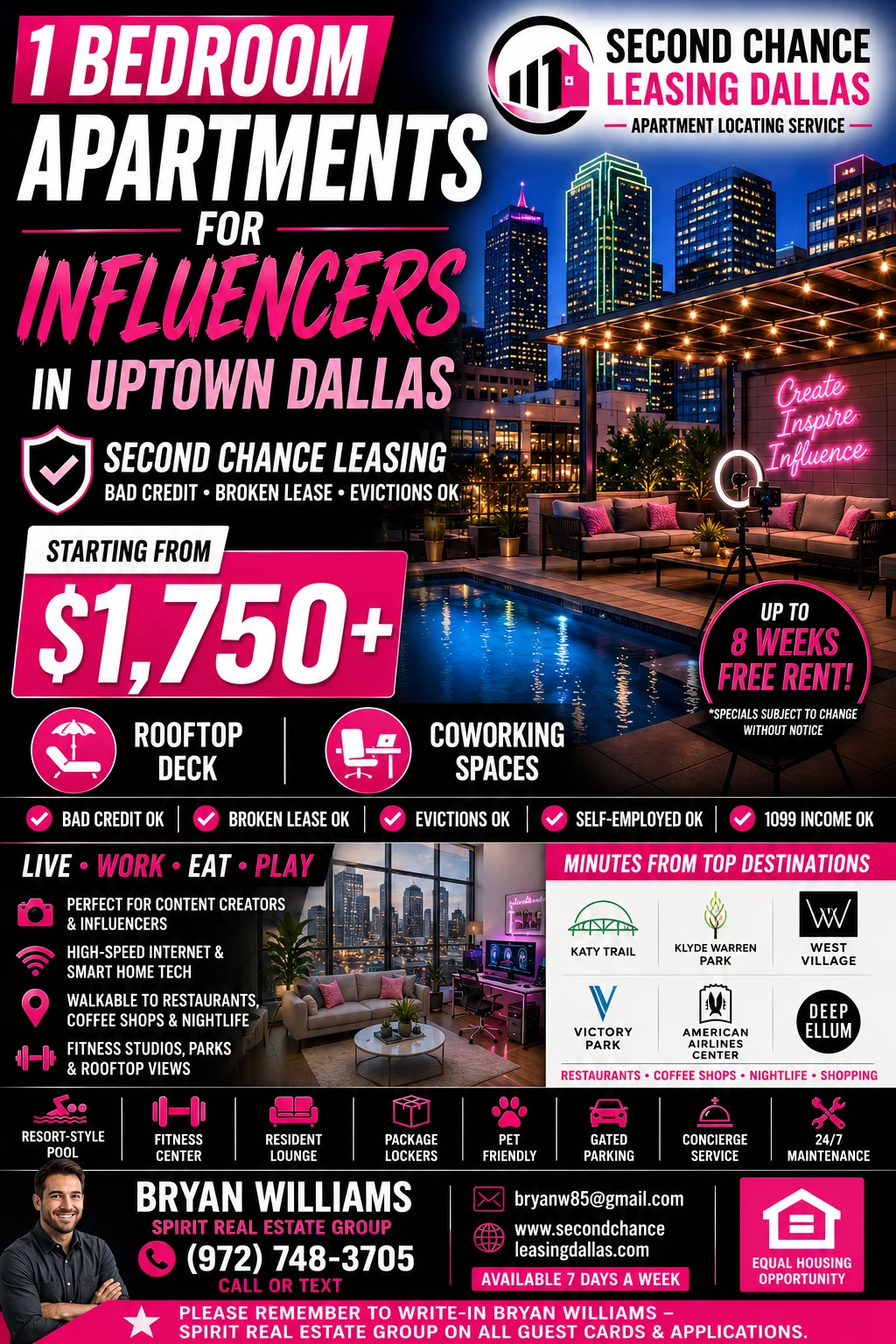 1 BEDROOM APARTMENTS FOR INFLUENCERS IN UPTOWN DALLAS | SECOND CHANCE LEASING DALLAS | STARTING FROM $1,750+ | ROOFTOP DECK + COWORKING SPACES