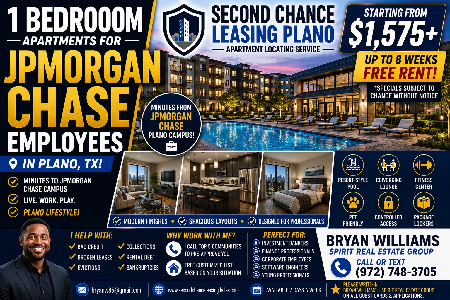 1 BEDROOM APARTMENTS FOR JPMORGAN CHASE EMPLOYEES IN PLANO TX | SECOND CHANCE LEASING PLANO | STARTING FROM $1,575+ | RESORT-STYLE POOL + COWORKING LOUNGE